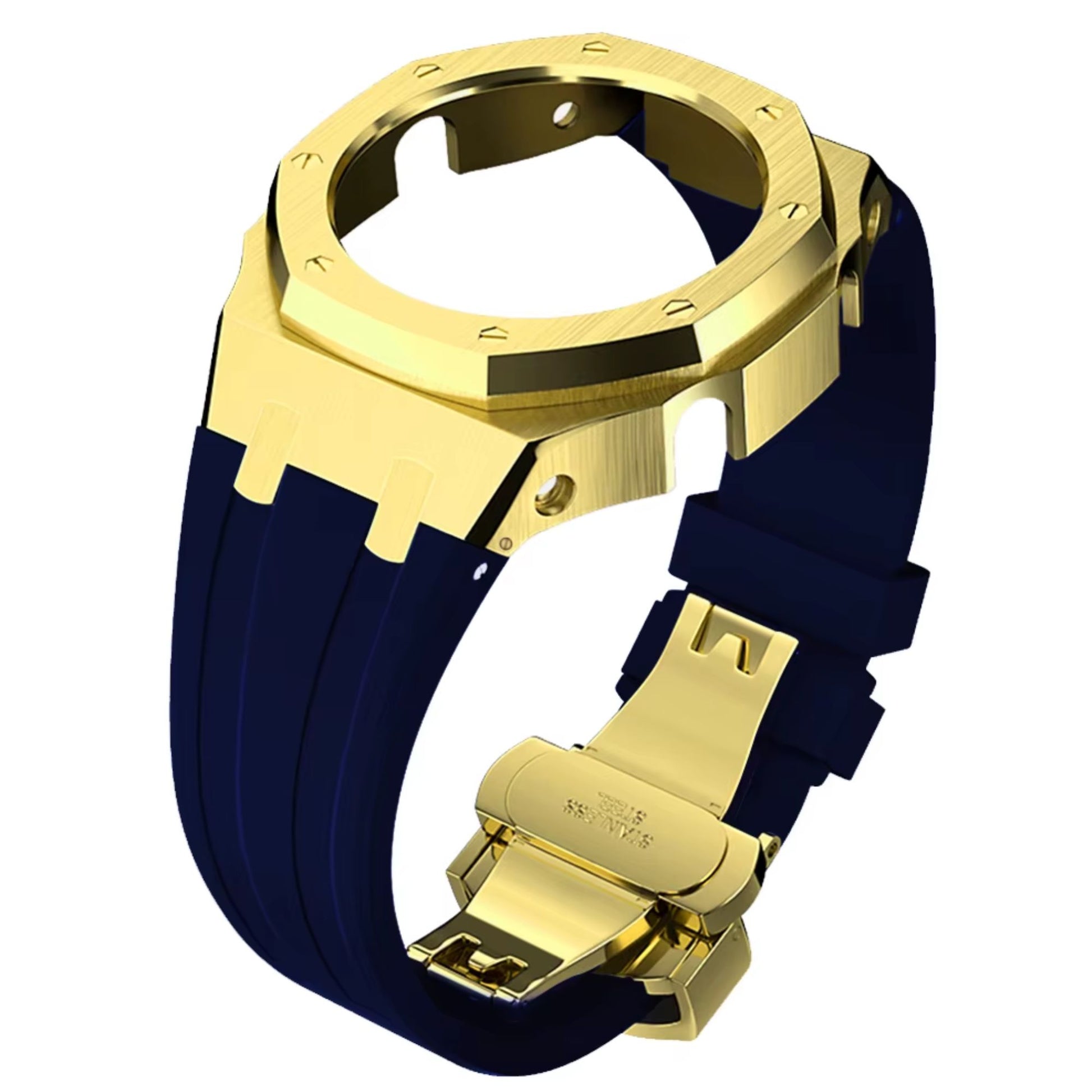 Metal Mod Kit Watchband and Metal Case for G-shock GA-2100 and GA-2110/BA-2100 Casioak (BLUE WITH GOLDEN)