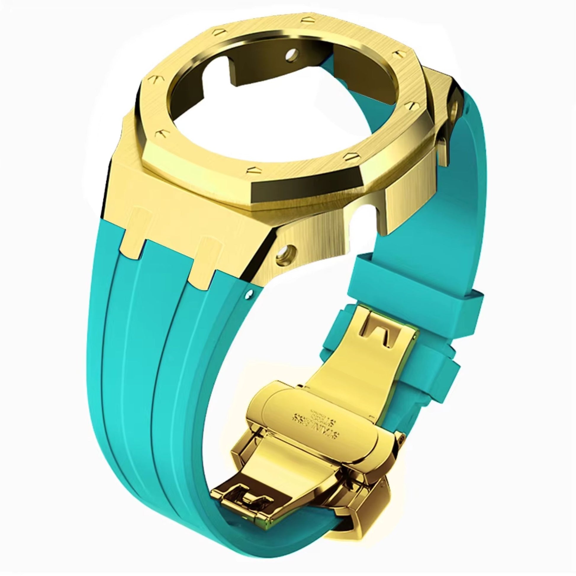 Mod Kit Metal Watchband and Metal Case for G-shock GM-2100 and GM-2110/B-2100 " Casioak"[Tiffany With Golden]
