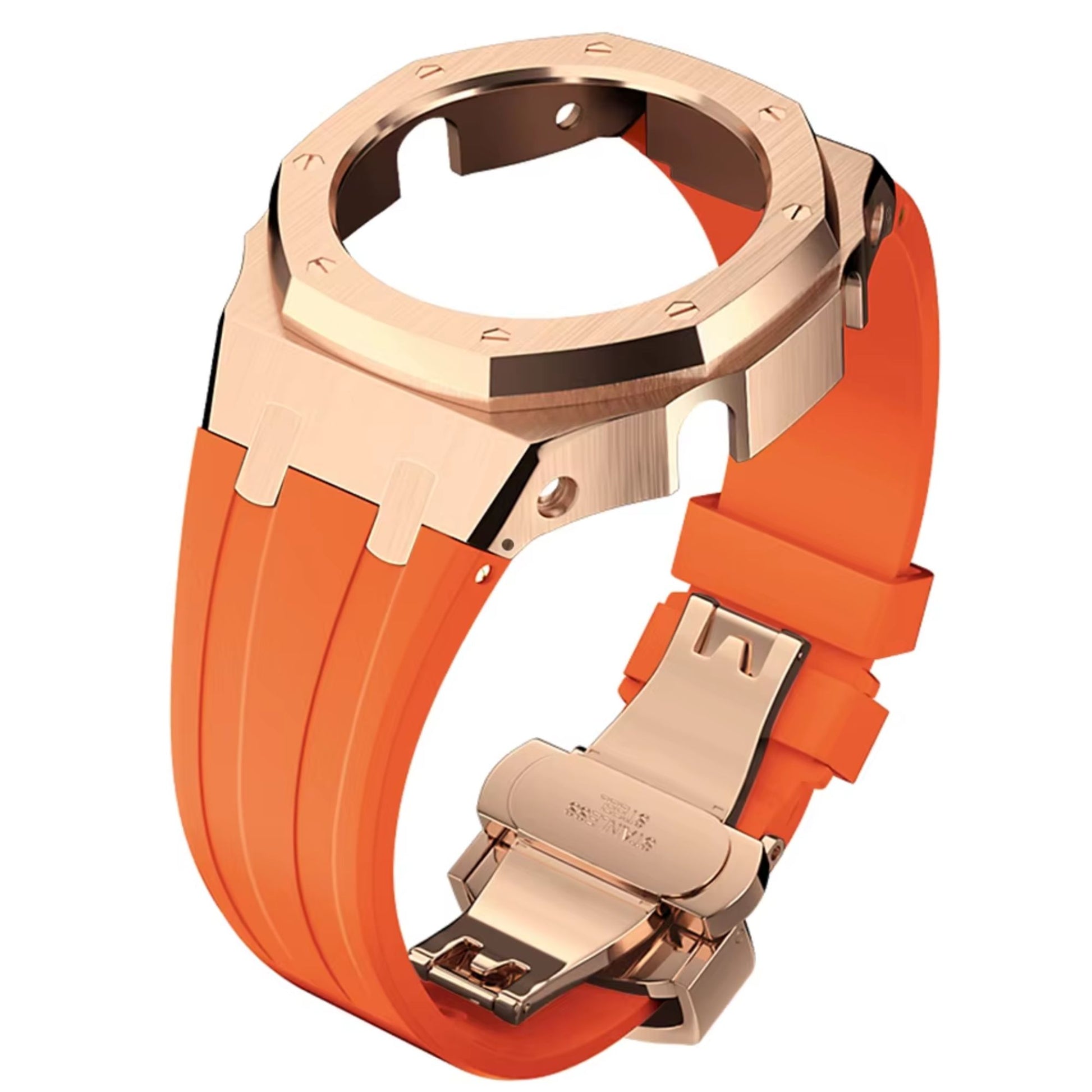 Mod Kit Metal Watchband and Metal Case for G-shock GM-2100 and GM-2110/B-2100 " Casioak"[Orange With Rosegold]
