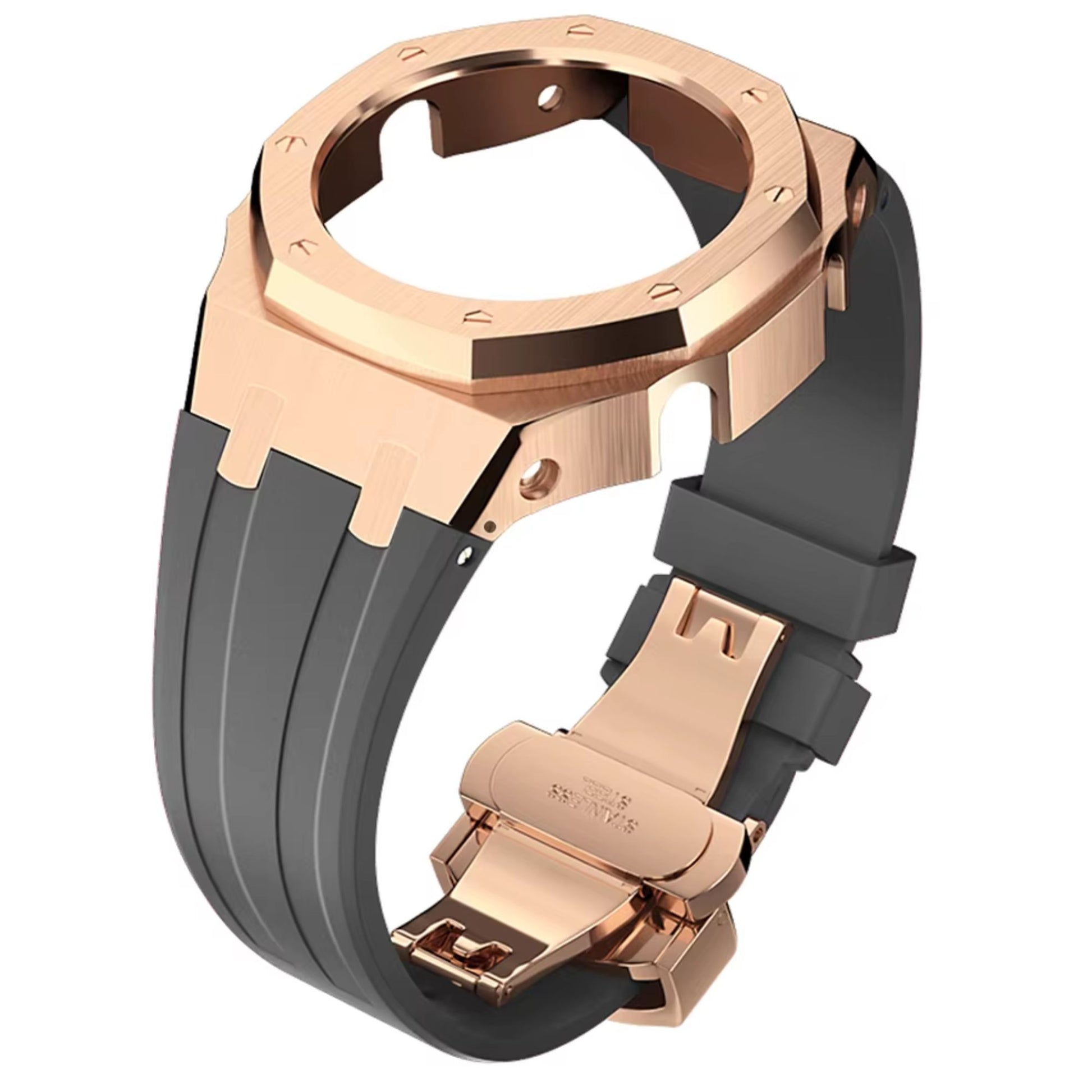 Mod Kit Metal Watchband and Metal Case for G-shock GM-2100 and GM-2110/B-2100 " Casioak[Grey With Rosegold]