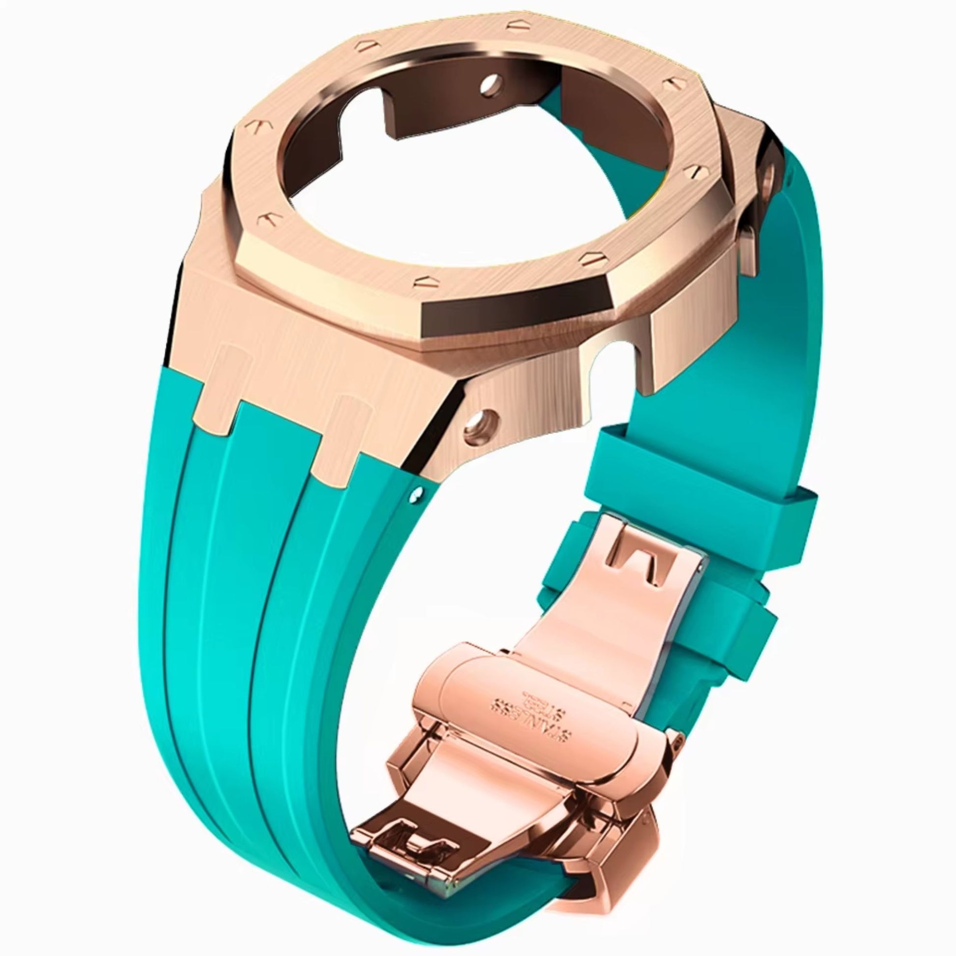 Mod Kit Metal Watchband and Metal Case for G-shock GM-2100 and GM-2110/B-2100 " Casioak"[Tiffany Blue With Rosegold]