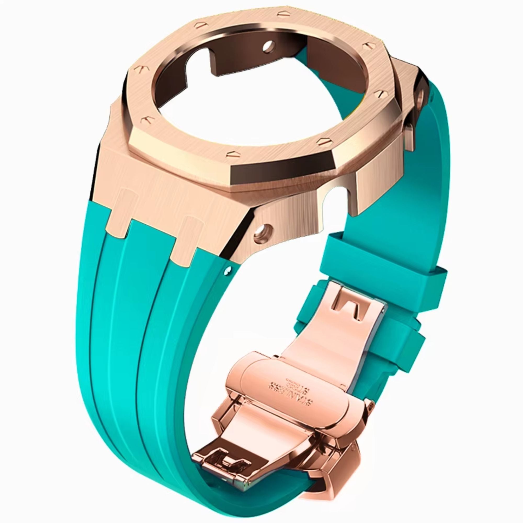 Metal Mod Kit Watchband and Metal Case for G-shock GA-2100 and GA-2110/BA-2100 Casioak[Tiffany blue With Rosegold]