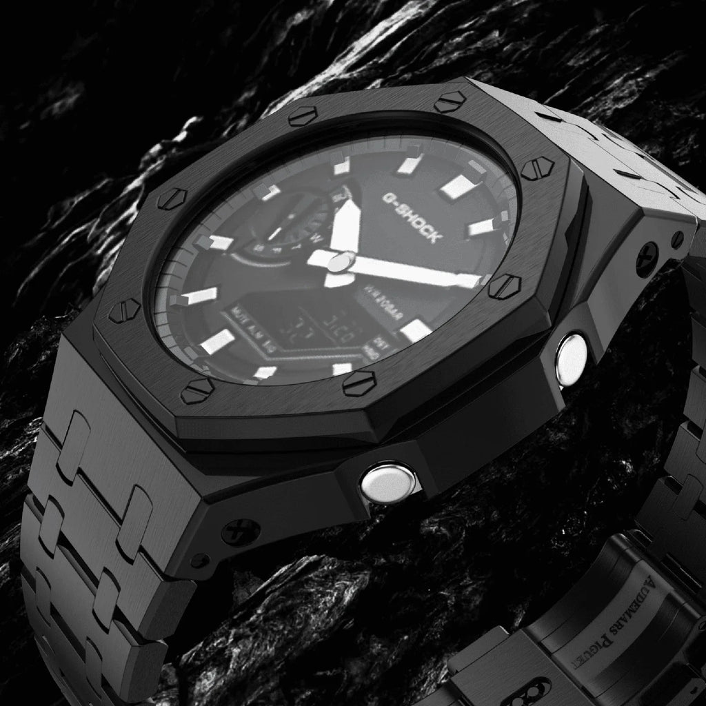 Casioak Frost Solid Stainless Steel Watch Band GA2100 & GM2100 - Black
