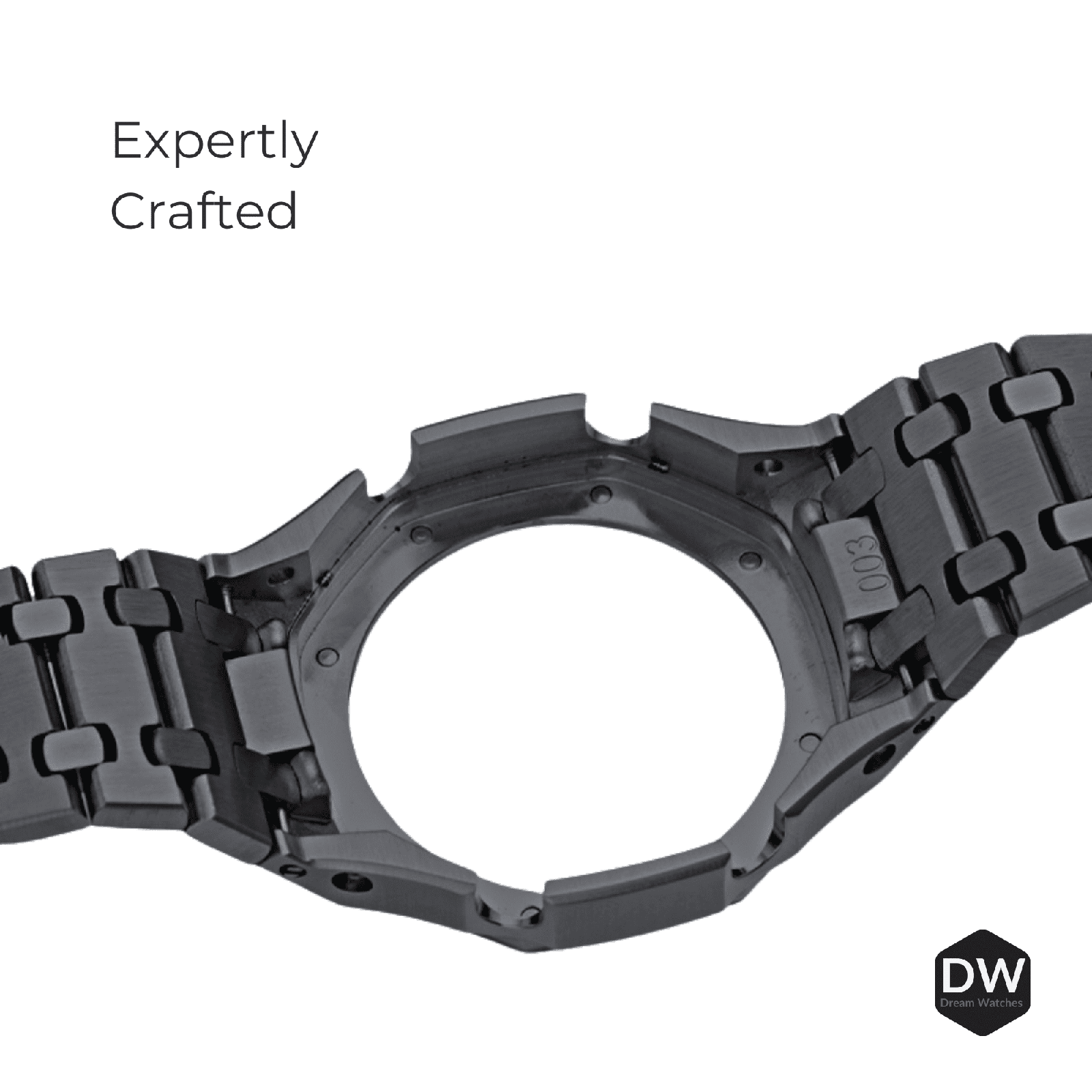 Mod Kit Metal Watchband and Metal Case for G-shock GM-2100 and GM-2110/B-2100 " Casioak" (Black Silver Bracelet)
