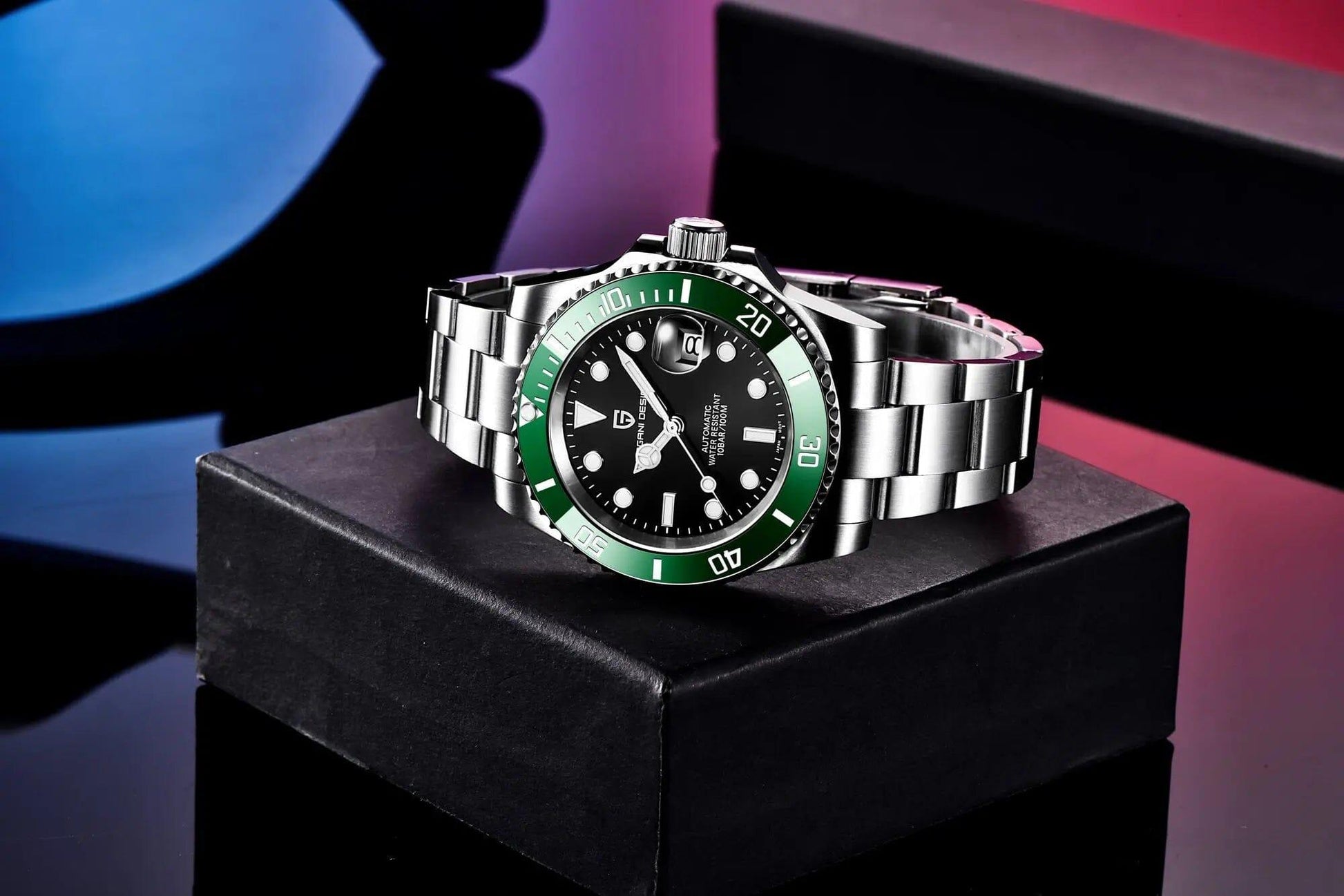 Pagani Design Waterproof Mechanical Automatic Watch Stainless Steel Men's 40MM Watch Submariner (Kermit) with Jubilee Bracelet