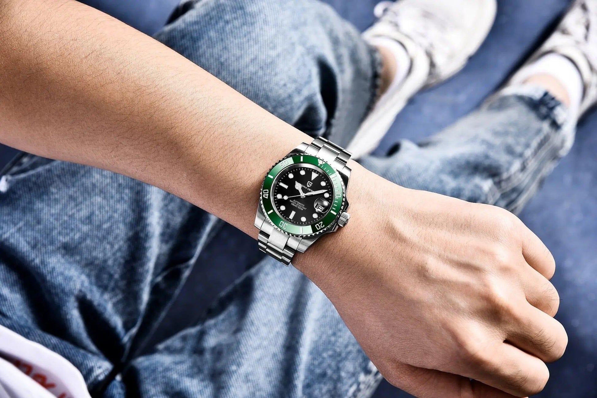 Pagani Design Waterproof Mechanical Automatic Watch Stainless Steel Men's 40MM Watch Submariner (Kermit) with Jubilee Bracelet