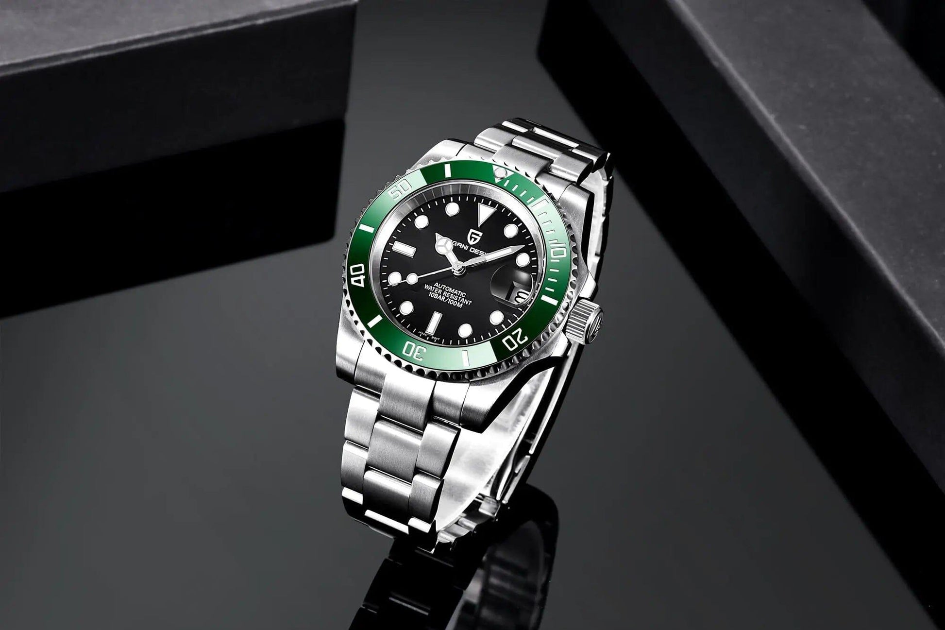 Pagani Design Waterproof Mechanical Automatic Watch Stainless Steel Men's 40MM Watch Submariner (Kermit) with Jubilee Bracelet