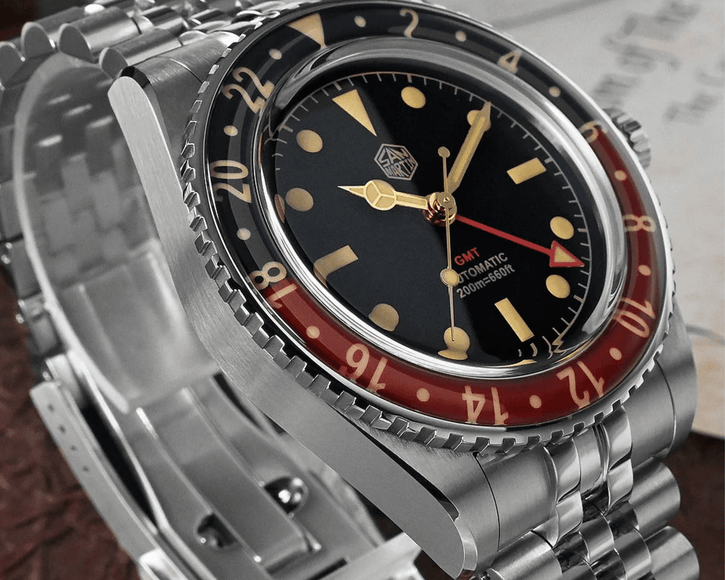 San Martin Vintage GMT Watch SN005-G2 - Black san martin watches india online