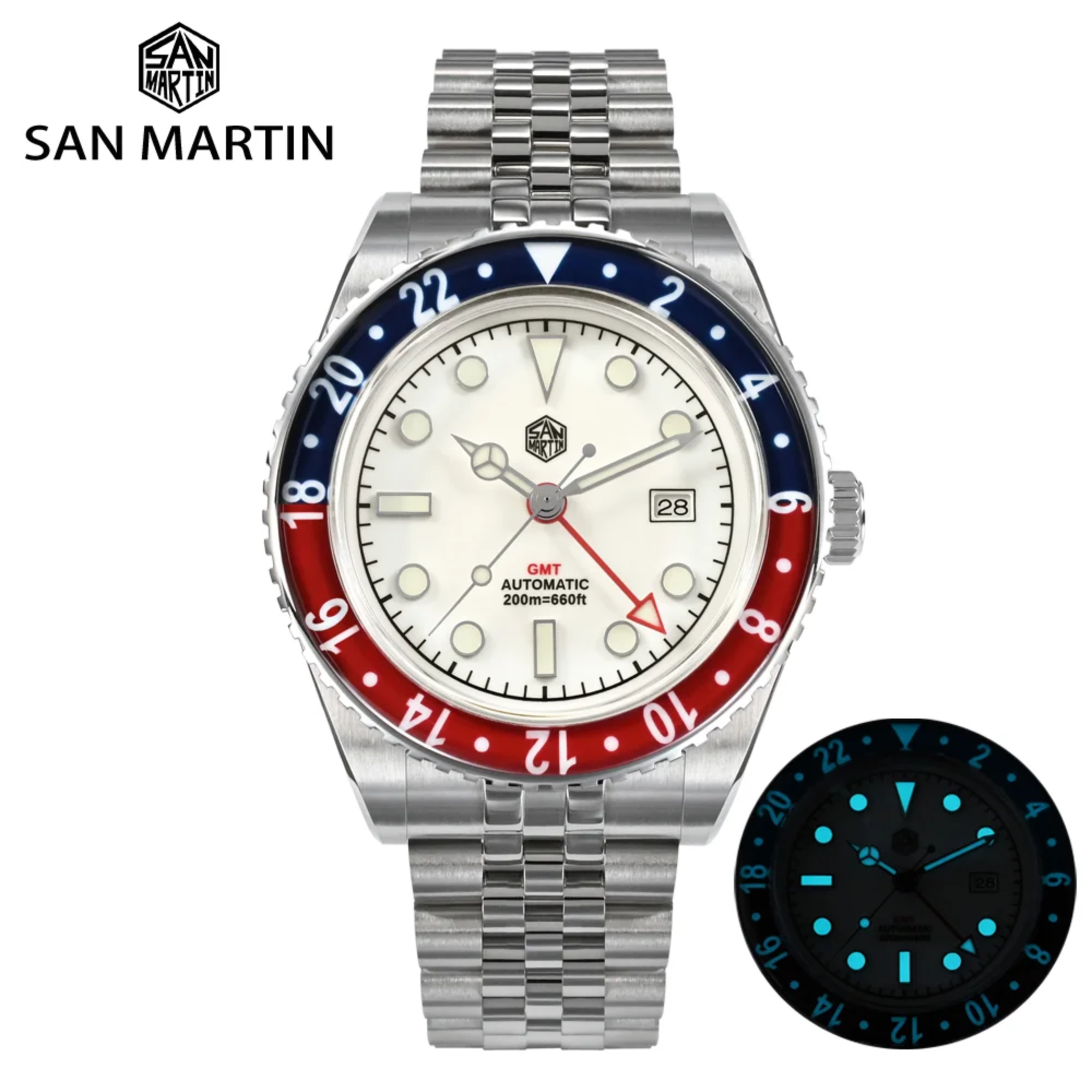 San Martin Vintage GMT Watch SN005-G4 - White san martin watches india online