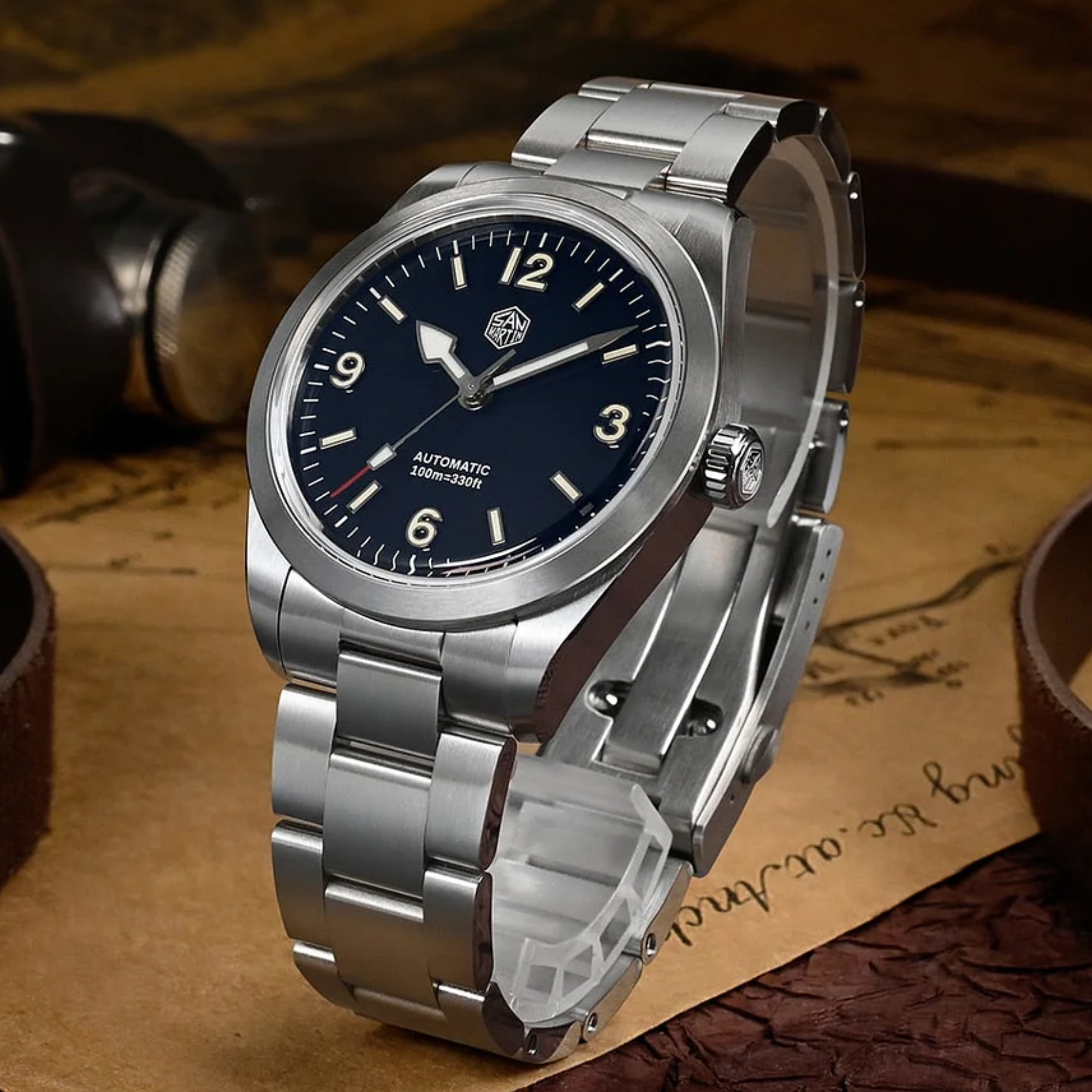 San Martin 38mm Enamel Dial Explore Watch SN0107-G4 - Blue san martin watches india online
