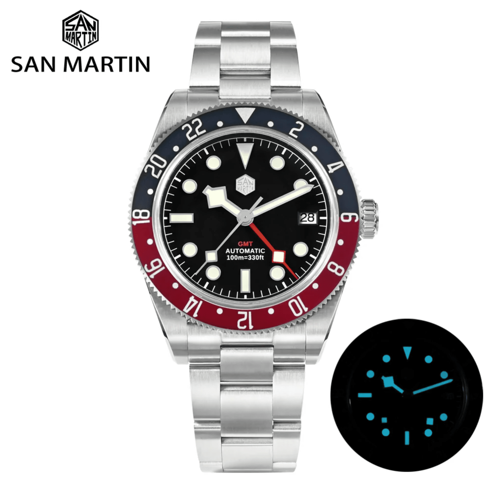 San Martin NH34 BB58 GMT Watch SN0109 - Black Dial san martin watches india online