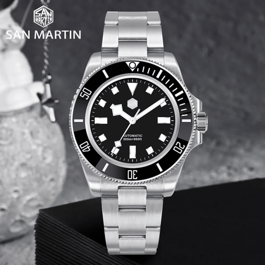 San Martin New Diver Watch Classic Snowflake Hands SN0111G - Black san martin watches india online