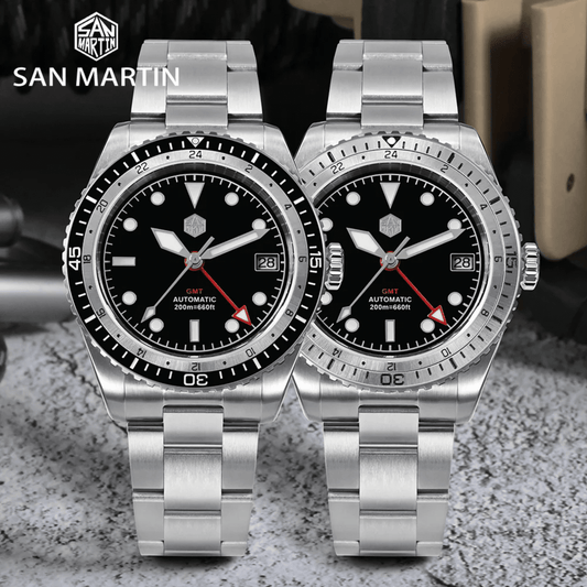 San Martin NH34 GMT Bidirectional Bezel Light Date SN0112G - Steel Bezel san martin watches india online