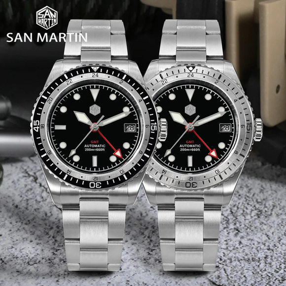 San Martin NH34 GMT Bidirectional Bezel Light Date SN0112G - Black Bezel san martin watches india online