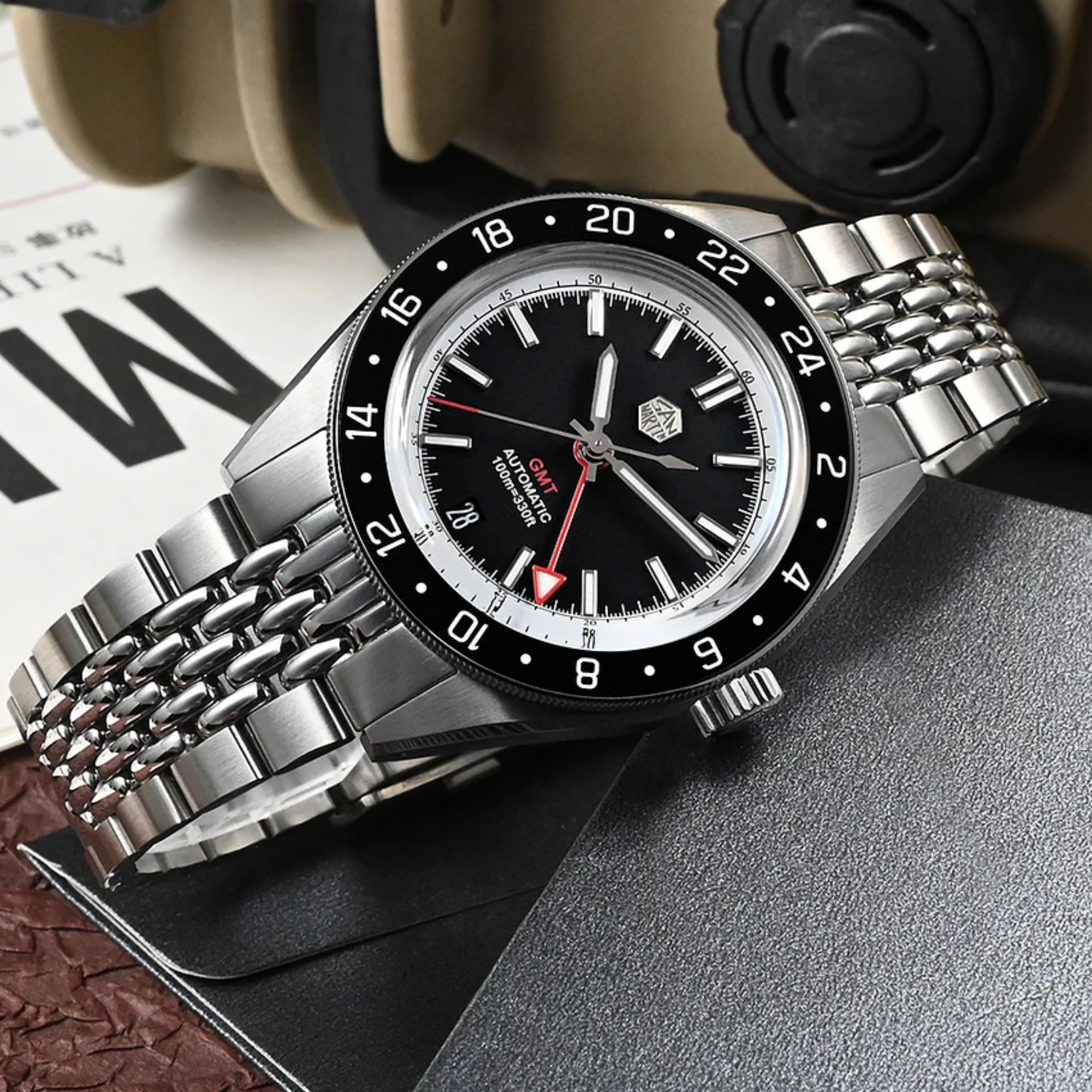 San Martin New Original Design Men Watch 39.5mm GMT SN0116 - Black san martin watches india online