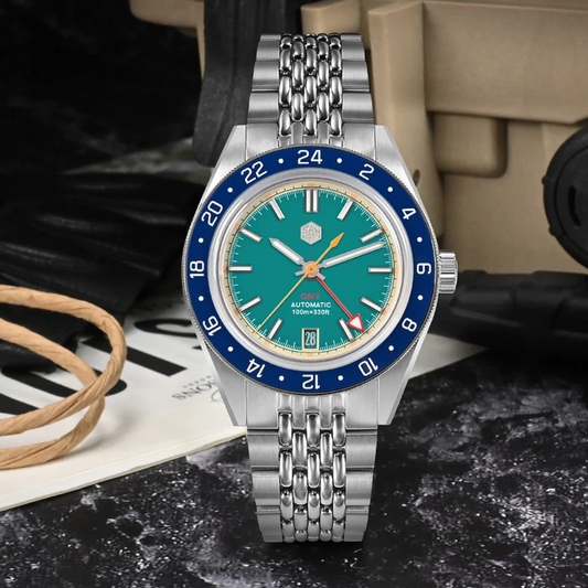 San Martin New Original Design Men Watch 39.5mm GMT SN0116 - Blue san martin watches india online