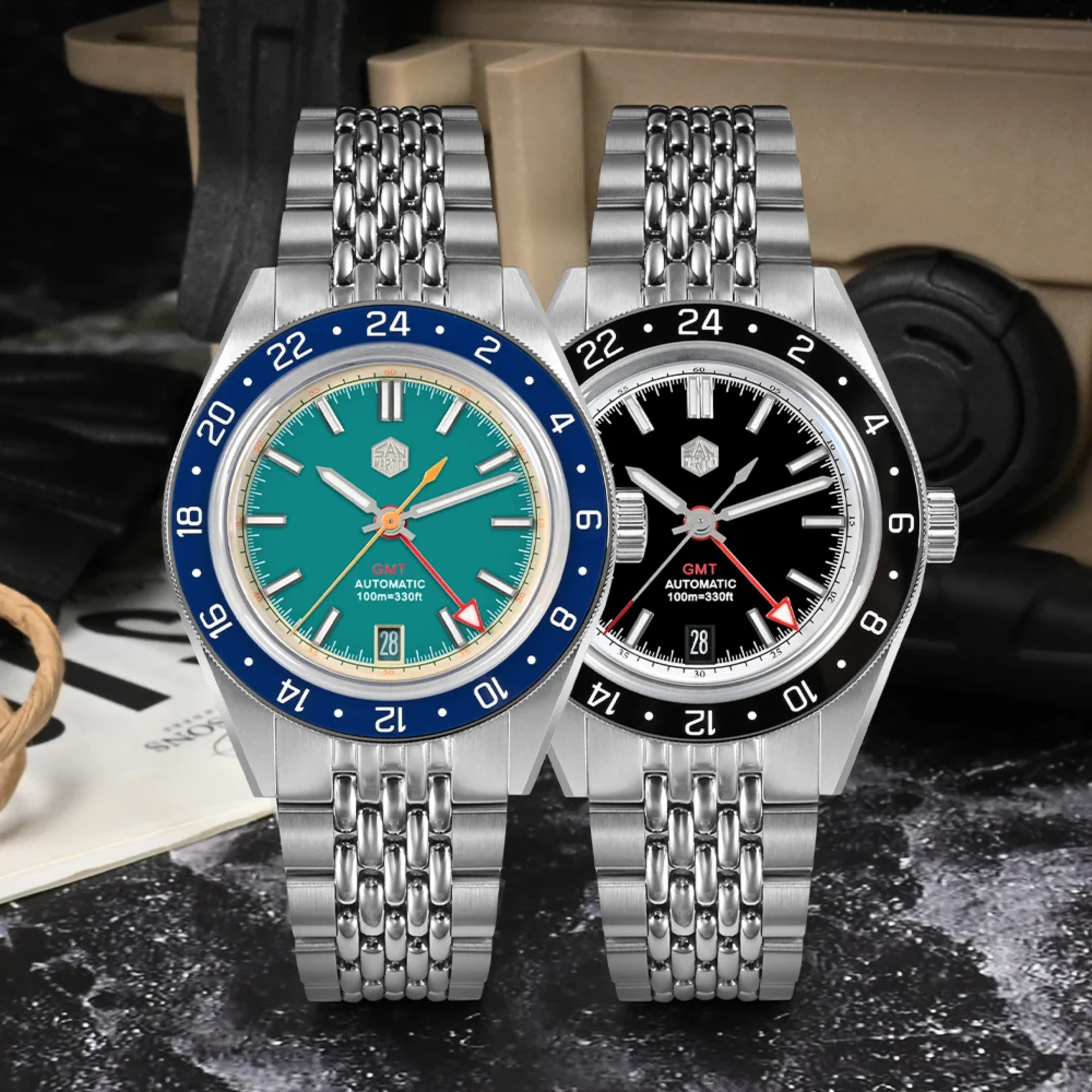 San Martin New Original Design Men Watch 39.5mm GMT SN0116 - Black san martin watches india online