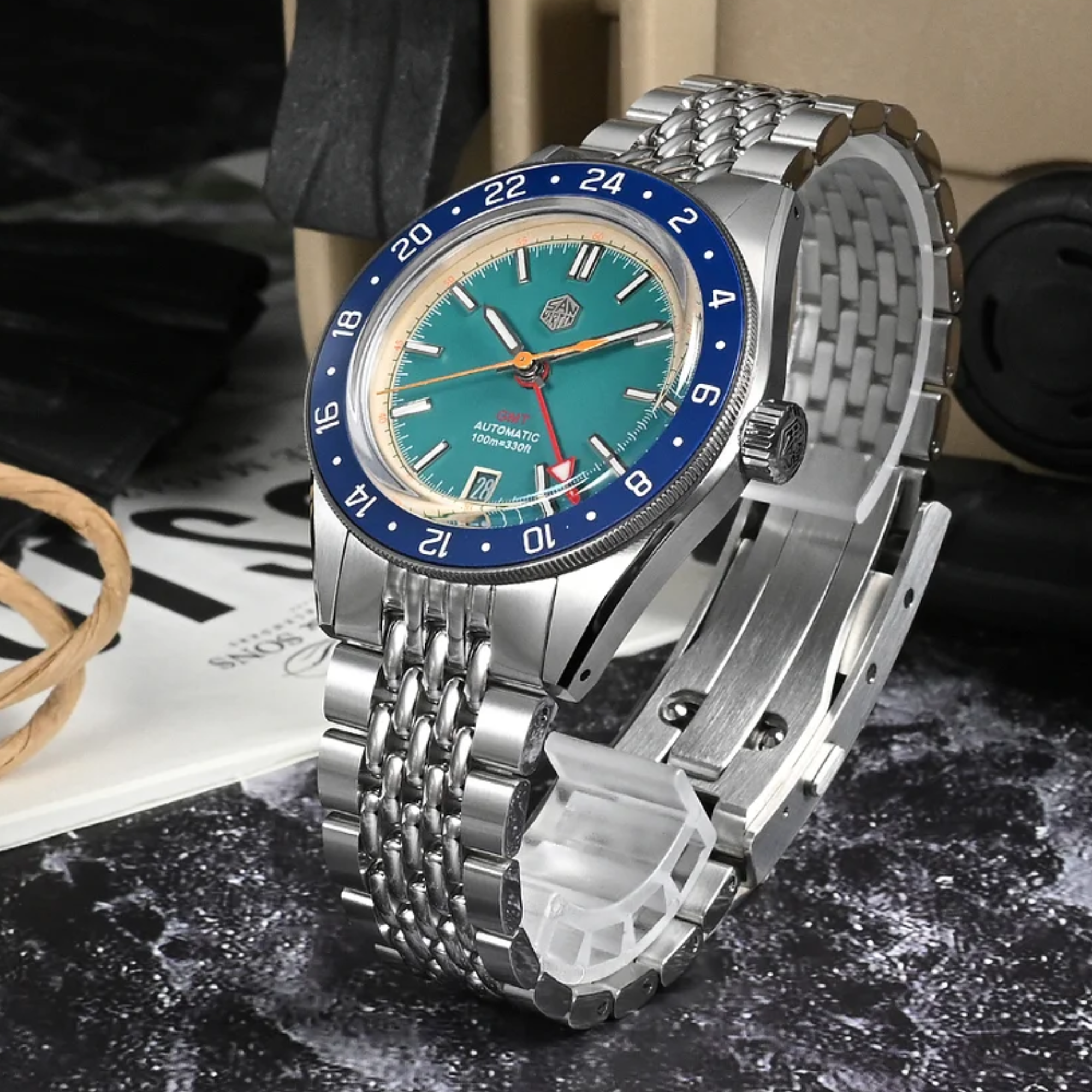 San Martin New Original Design Men Watch 39.5mm GMT SN0116 - Blue san martin watches india online