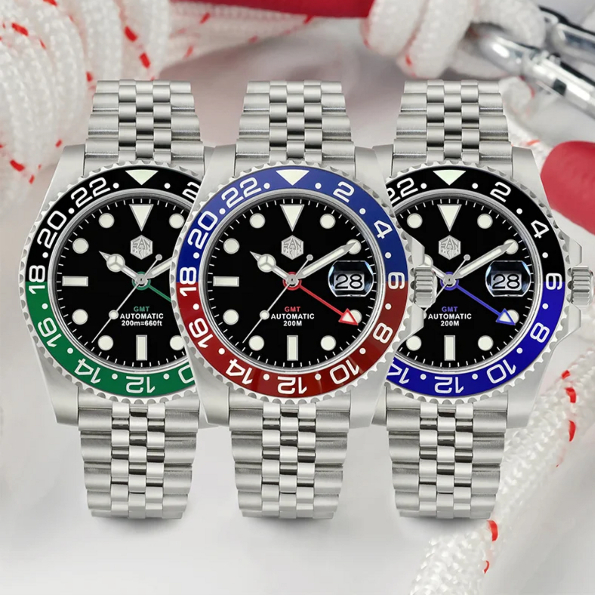 San Martin GMT Luxury Men Watch SN015 - Green Black "Sprite" san martin watches india online