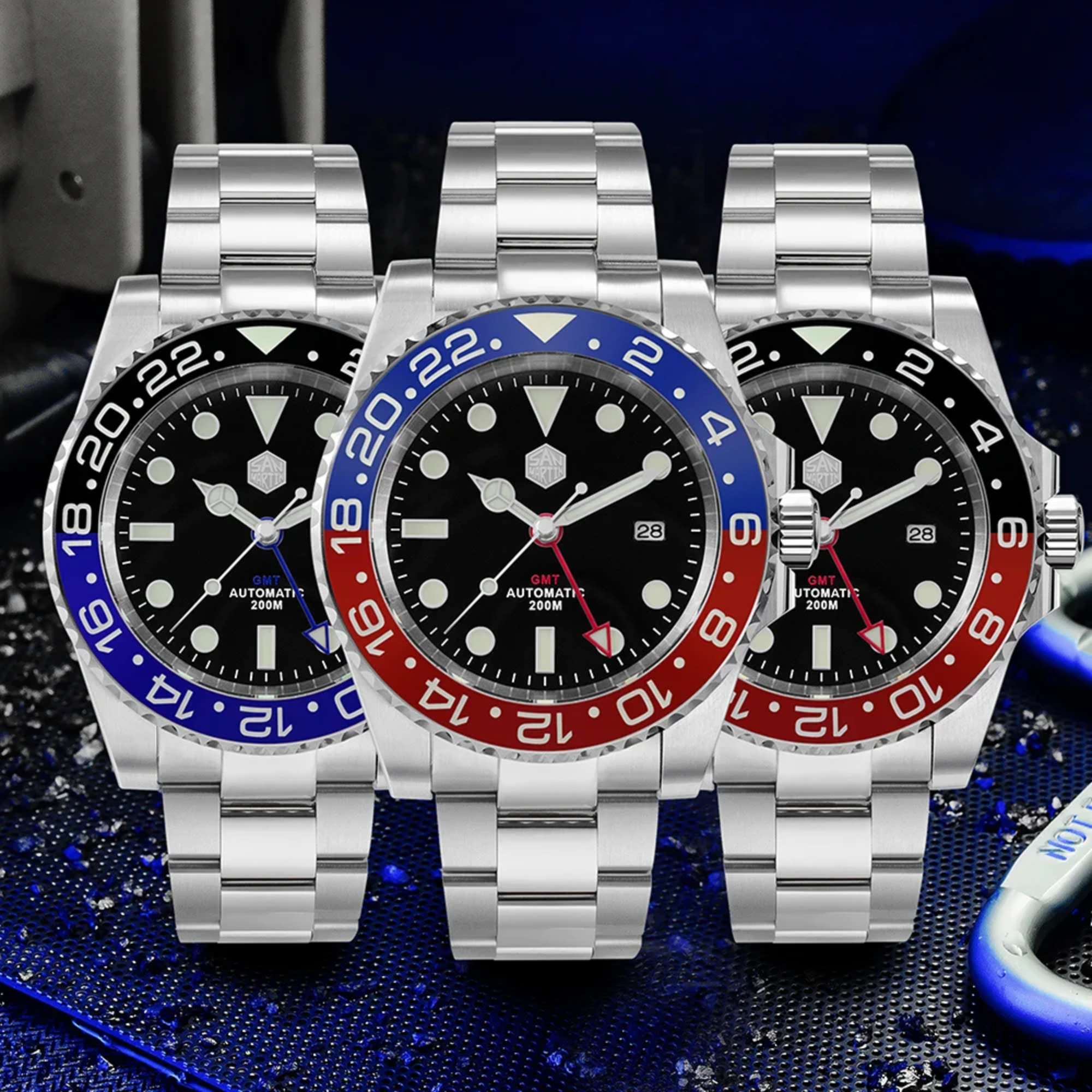 San Martin GMT Diver Luxury Mechanical Watch SN016 - Black Red 