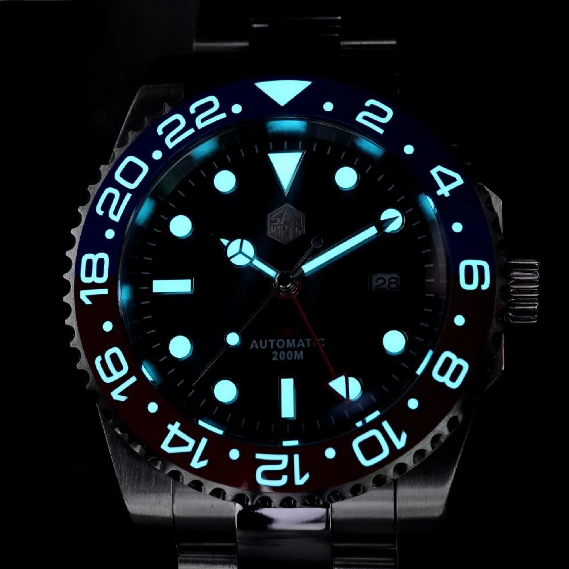 San Martin GMT Diver Luxury Mechanical Watch SN016 - Black Red "Coke" san martin watches india online