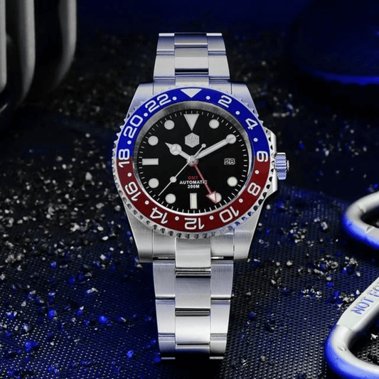 San Martin GMT Diver Luxury Mechanical Watch SN016 - Blue Red "Pepsi" san martin watches india online