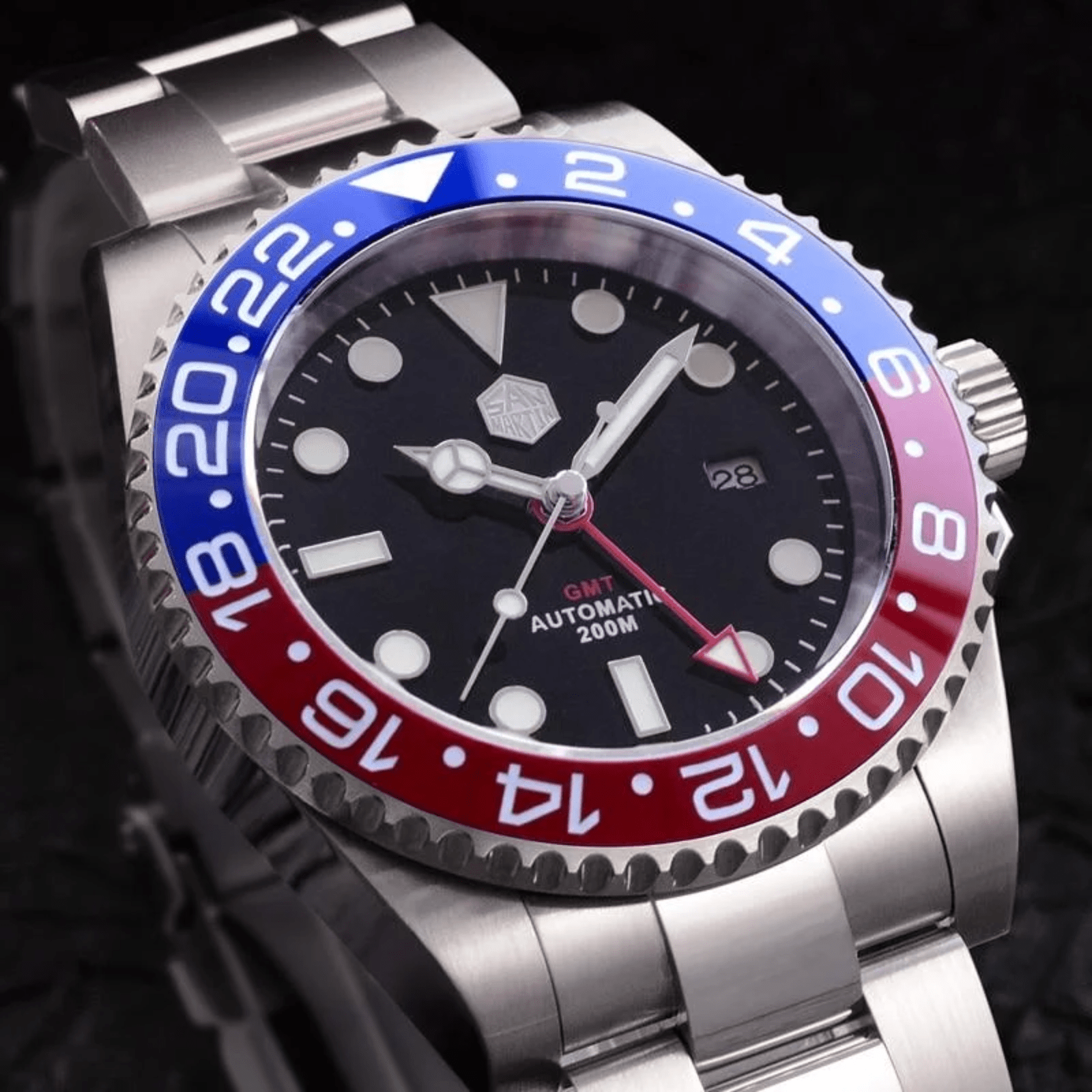 San Martin GMT Diver Luxury Mechanical Watch SN016 - Blue Red 