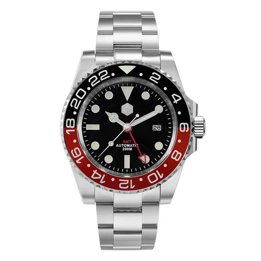 San Martin GMT Diver Luxury Mechanical Watch SN016 - Black Red "Coke" san martin watches india online