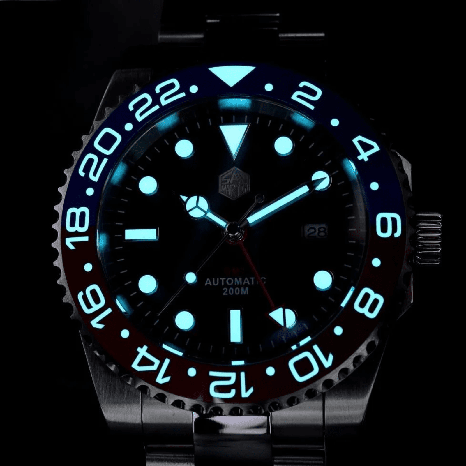 San Martin GMT Diver Luxury Mechanical Watch SN016 - Blue Red "Pepsi" san martin watches india online