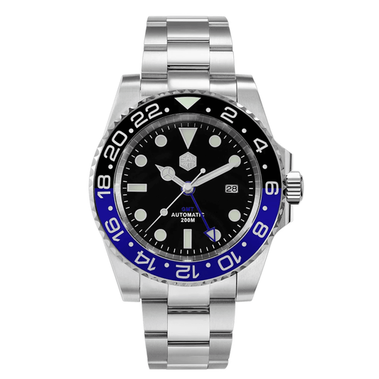 San Martin GMT Diver Luxury Mechanical Watch SN016 - Black Blue "Batman" san martin watches india online