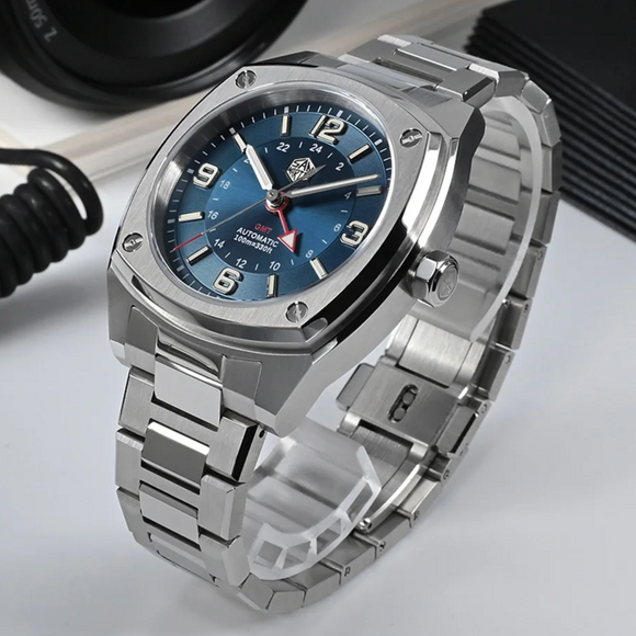 San Martin Mens Watch Original Design Square GMT SN026 - Blue san martin watches india online