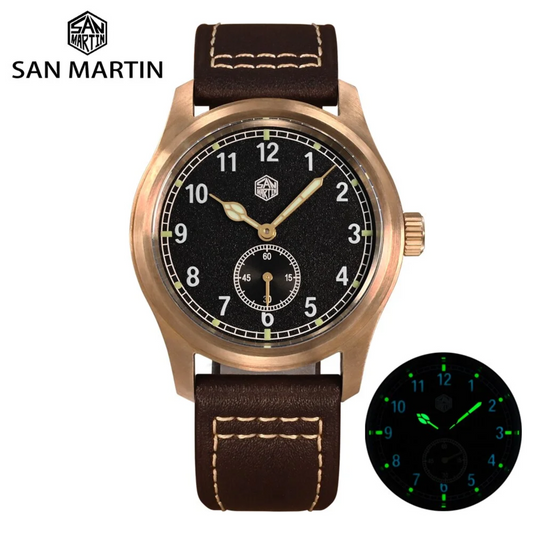 San Martin 37mm Bronze Pilot RONDA 6004 Men Watch SN034-Q-C - Black C1 san martin watches india online