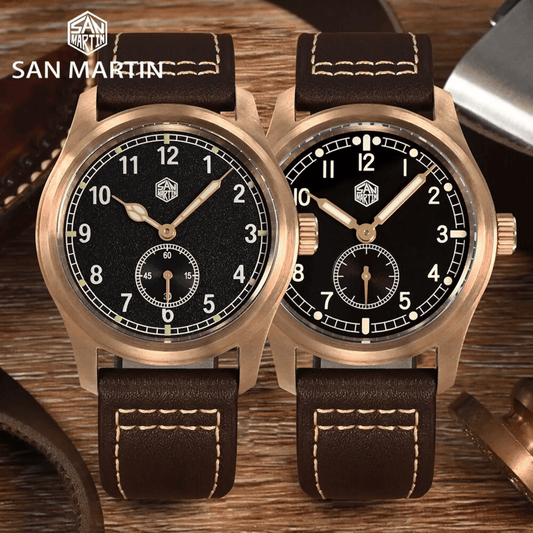 San Martin 37mm Bronze Pilot RONDA 6004 Men Watch SN034-Q-C - Black C2 san martin watches india online