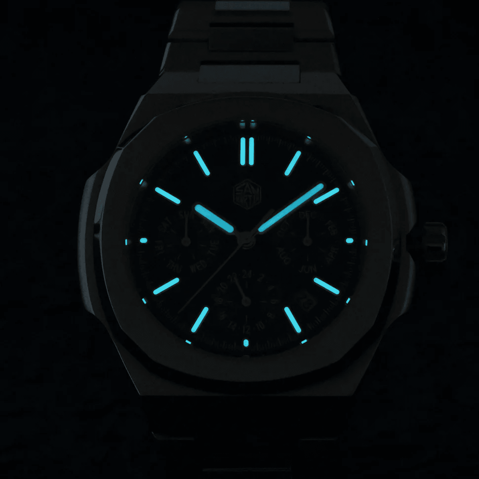 San Martin Multi-function Mens Luxury Watch 43mm Watch SN075GB - Light Blue san martin watches india online