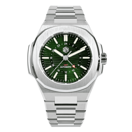 San Martin 43mm GMT Classic Business Luxury Watches SN075 -Sunray Green san martin watches india online