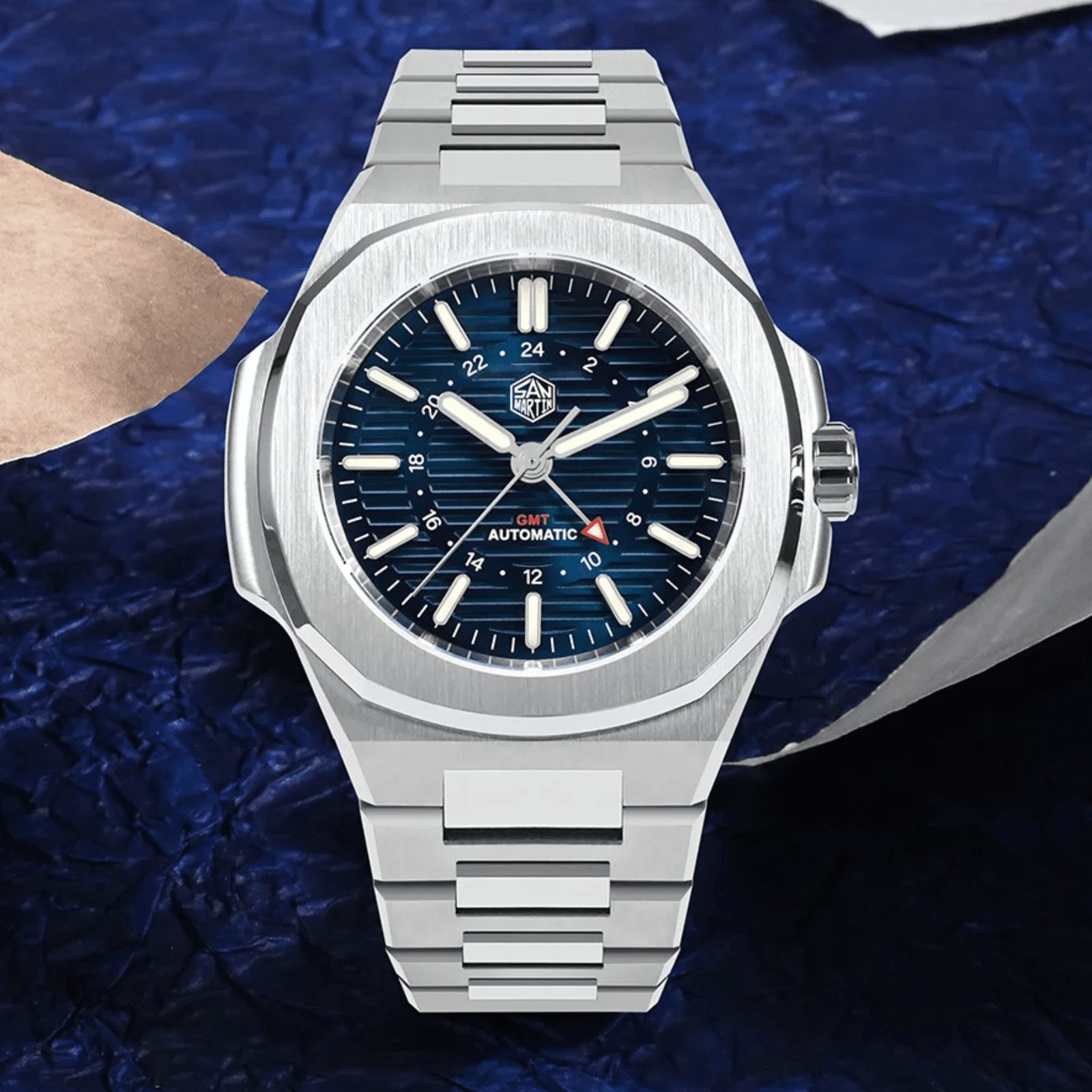 San Martin 43mm GMT Classic Business Luxury Watches SN075 - Sunray Blue san martin watches india online