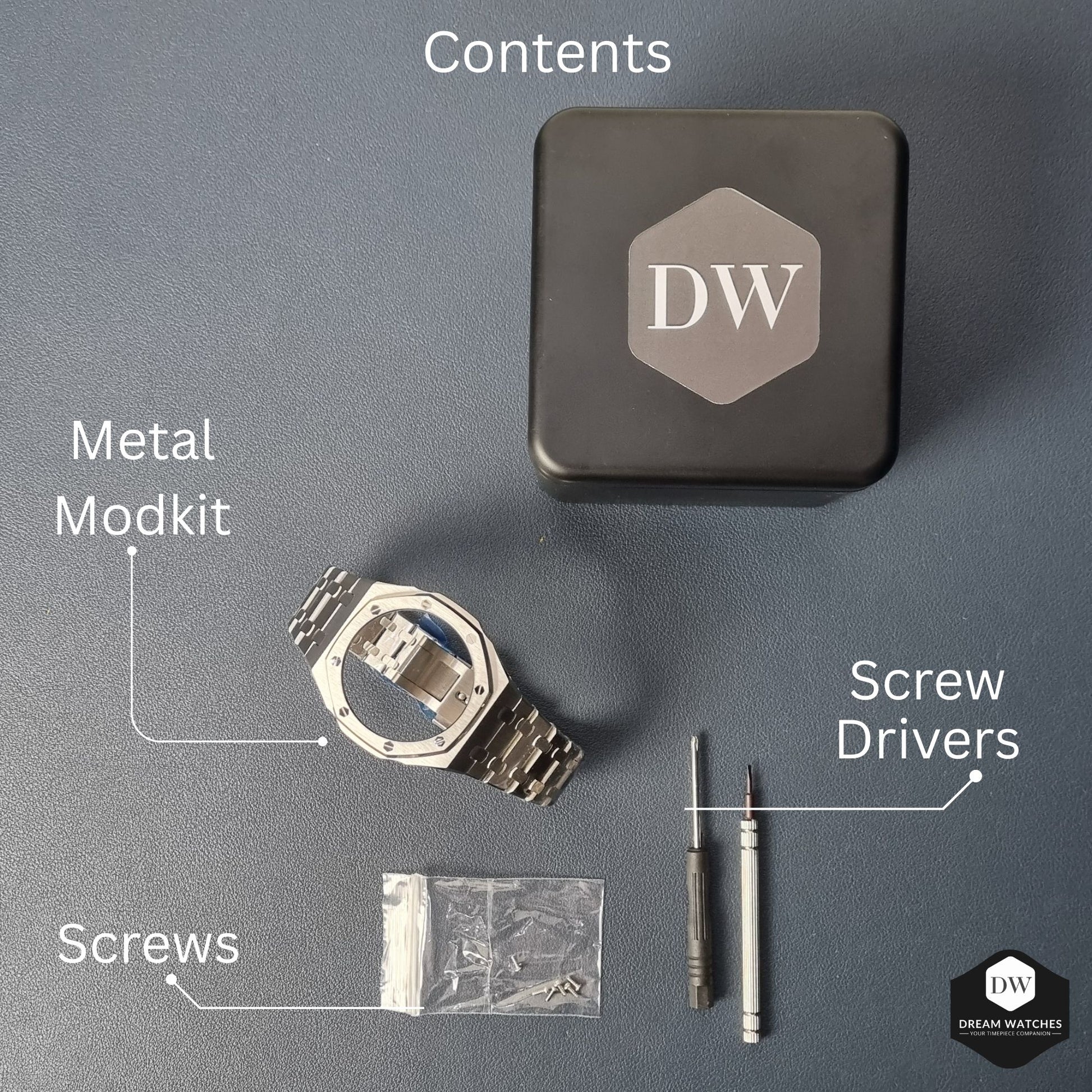 Mod Kit Metal Watchband and Metal Case for G-shock GM-2100 and GM-2110/BA-2100 " Casioak" (Grey- Bracelet)