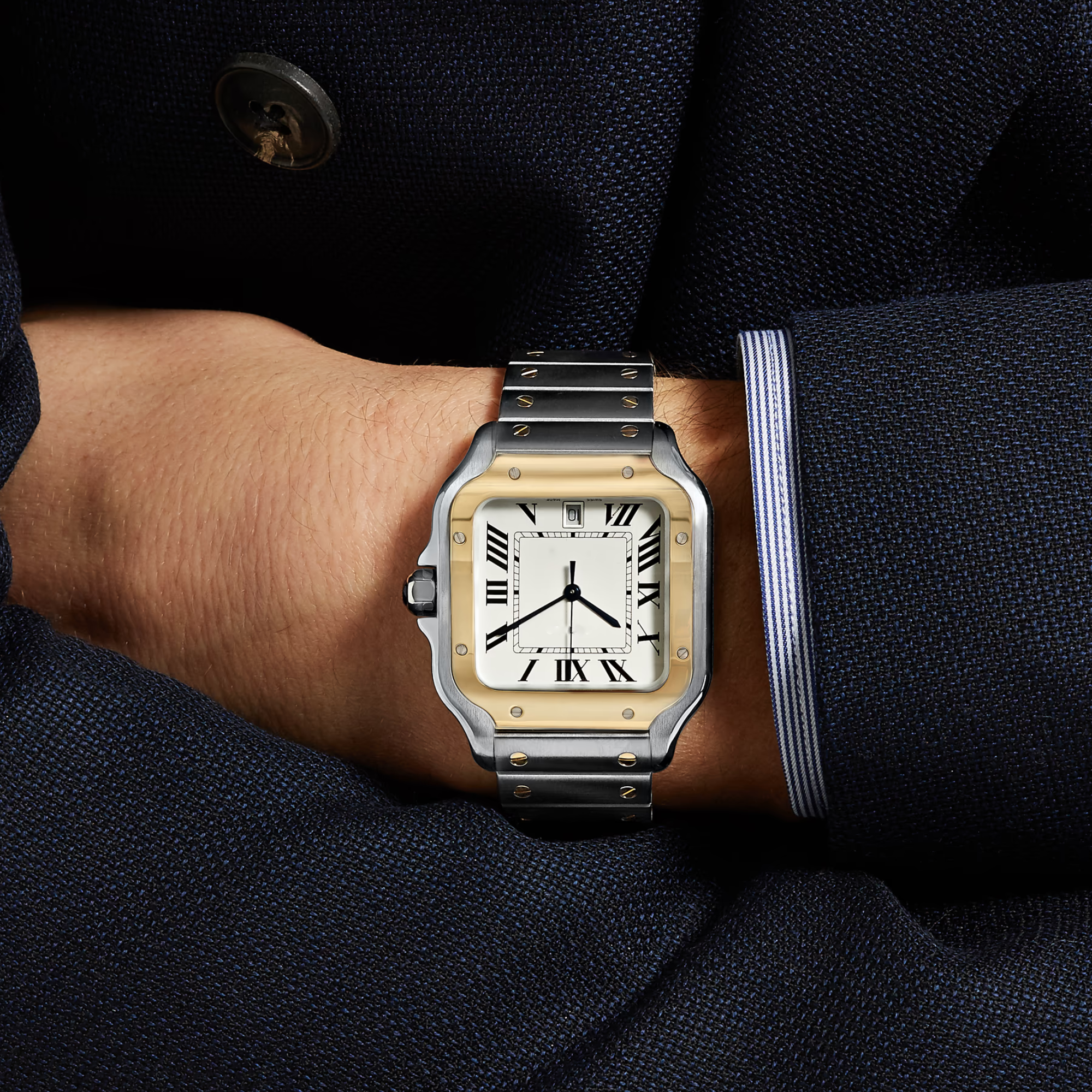 SPECHT & SOHNE 'Santos' Homage Luxury Automatic Wrist Watch Unisex - Silver Gold