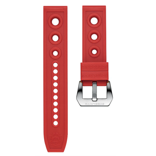 Steeldive Hole Rubber Watch Strap Watch Band - Red 20 mm