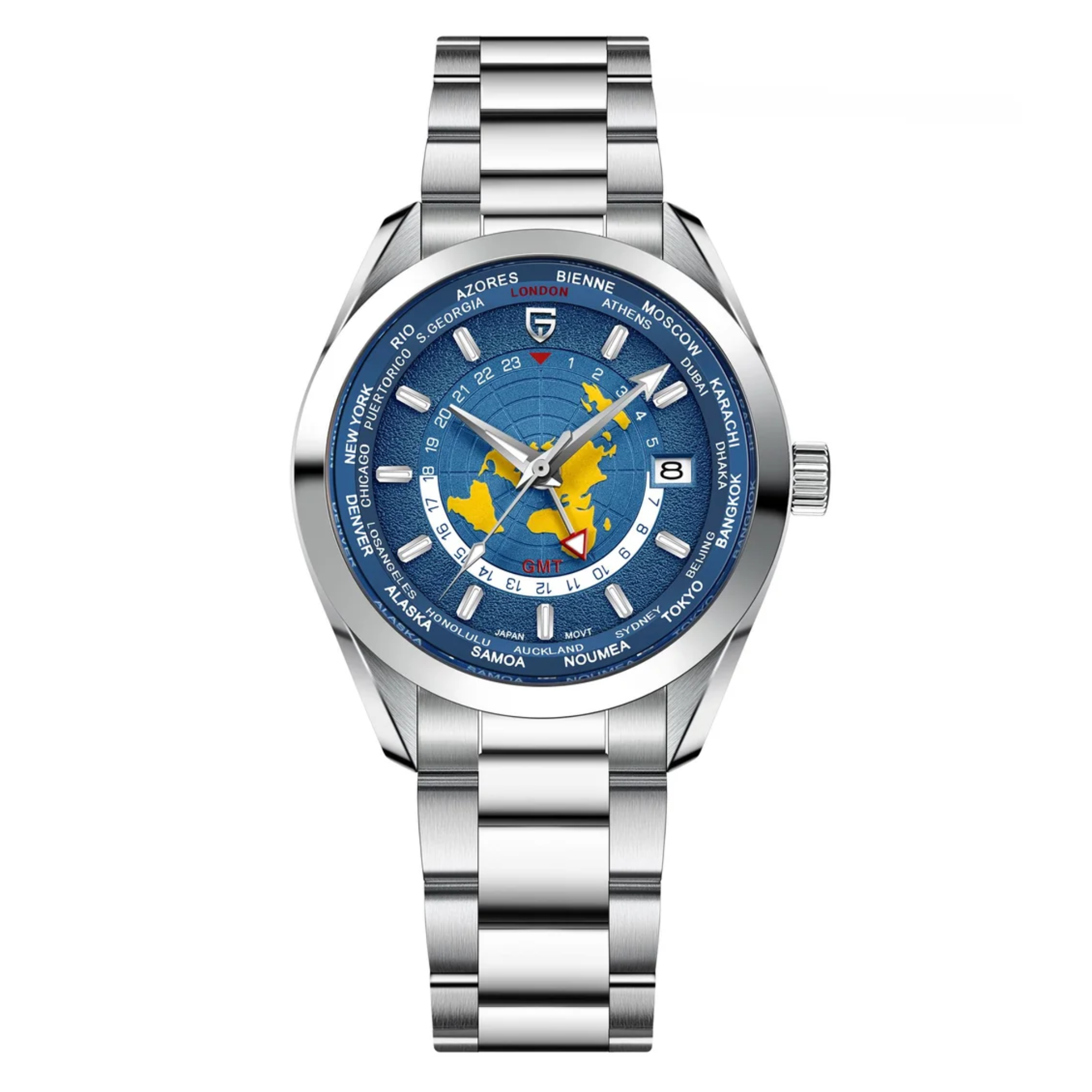 Pagani Design PD-1788 40mm Automatic NH34 GMT Stainless Steel World Timer - Deep Blue