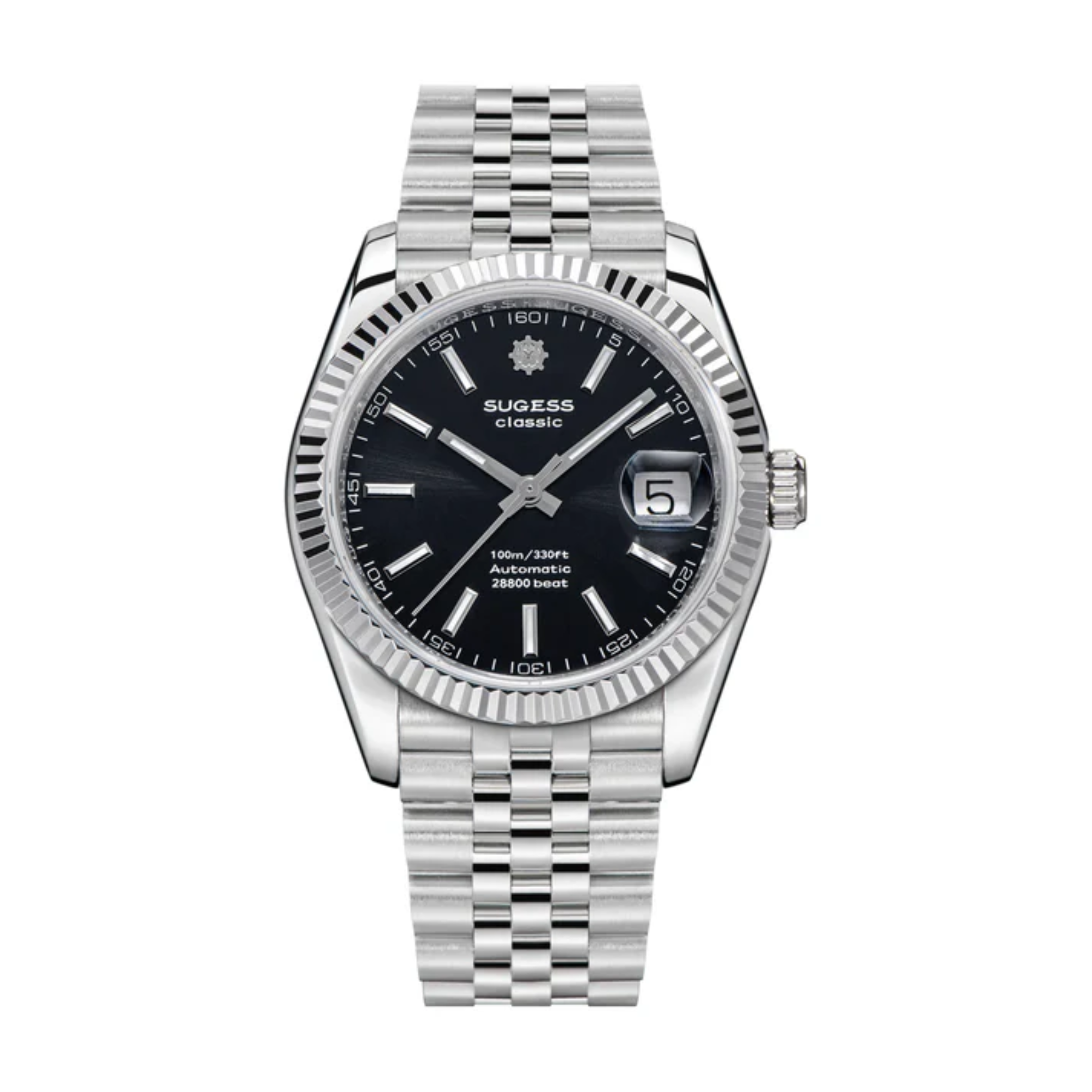 Sugess Automatic Classic S447 36mm Black Dial Fluted Bezel Jubilee Bracelet ST2130