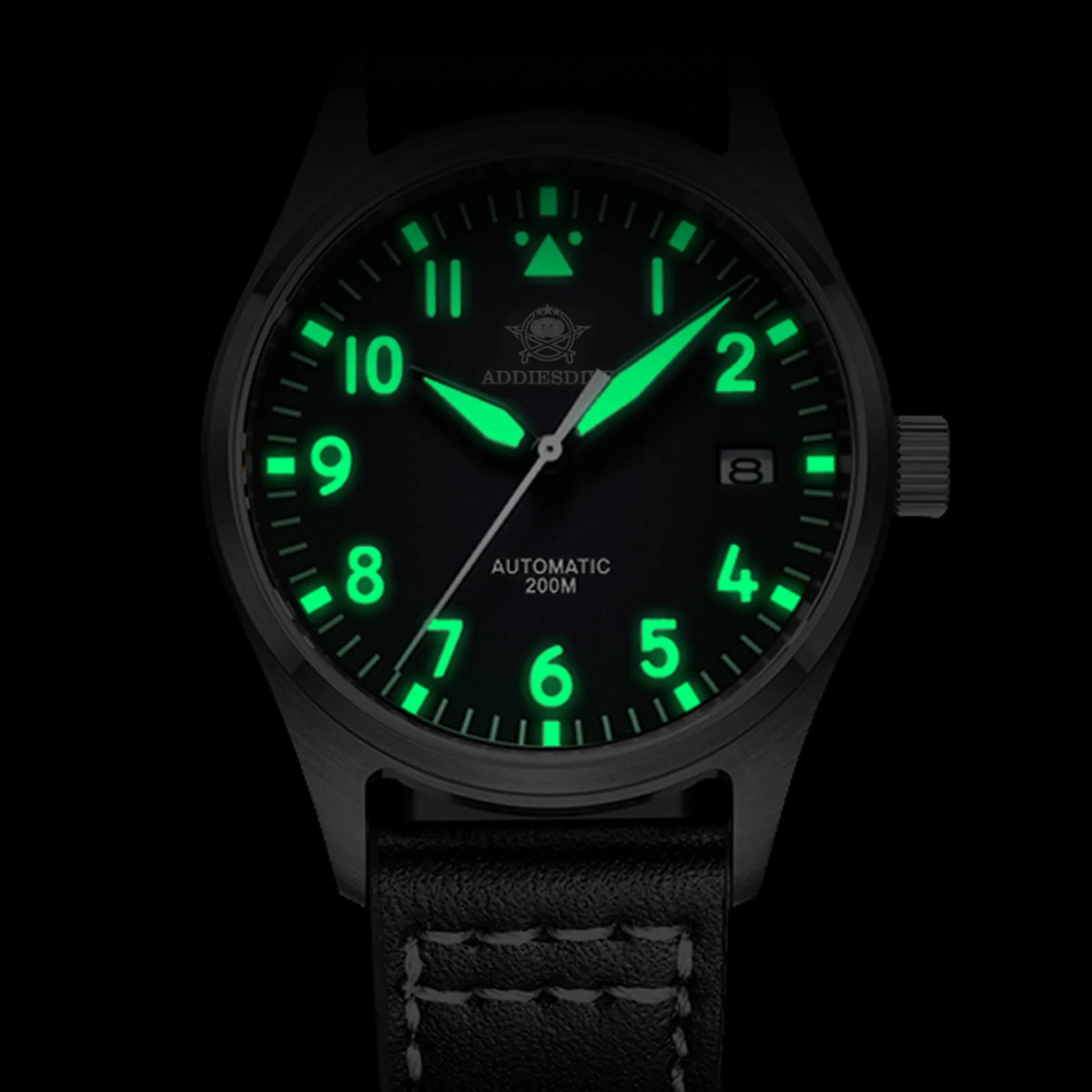 ADDIESDIVE®39mm Leather Men's Elegant Automatic Watch Diver 200M (MY-H2)