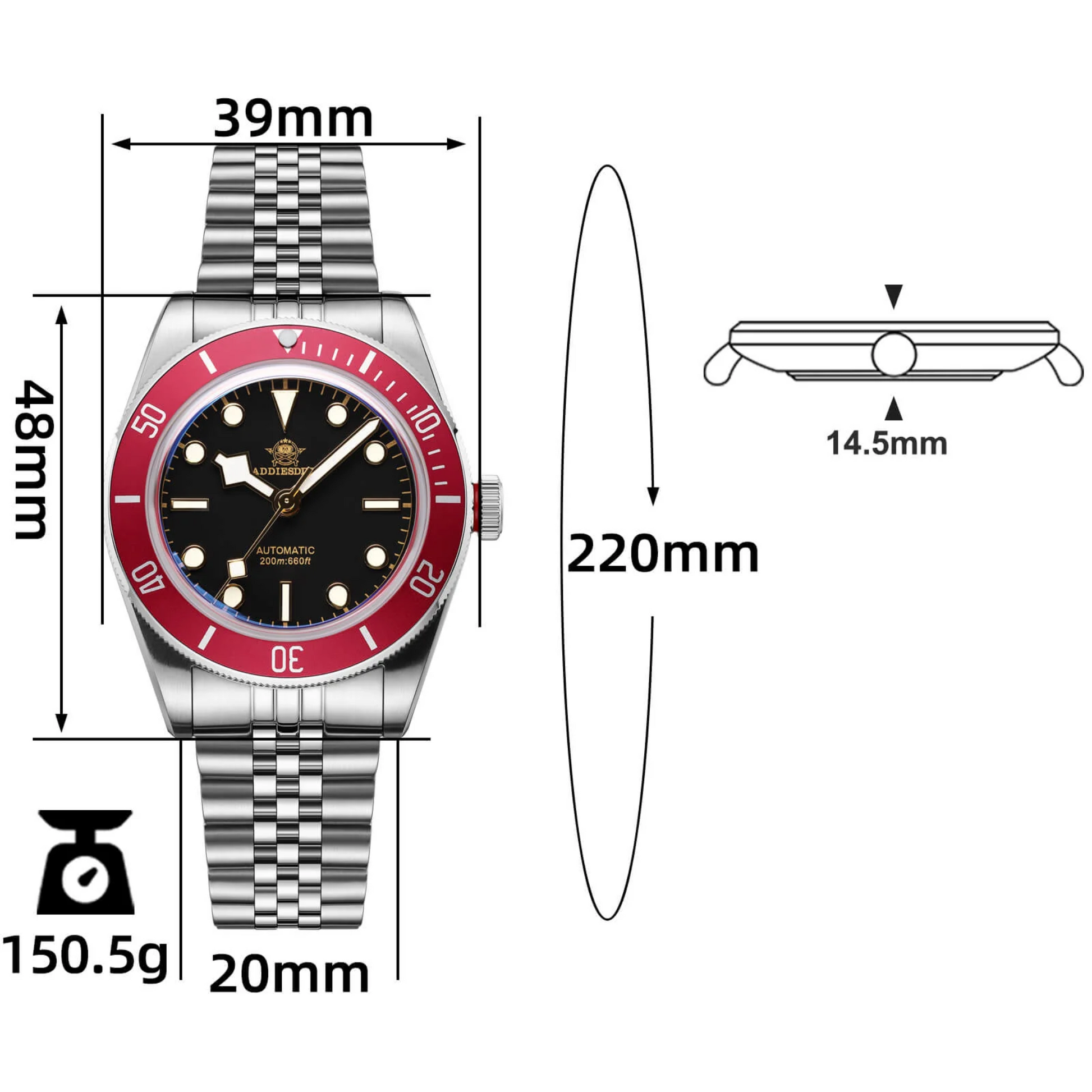 ADDIESDIVE 39mm BB58 Automatic Watch with Seiko NH-35 AD2043