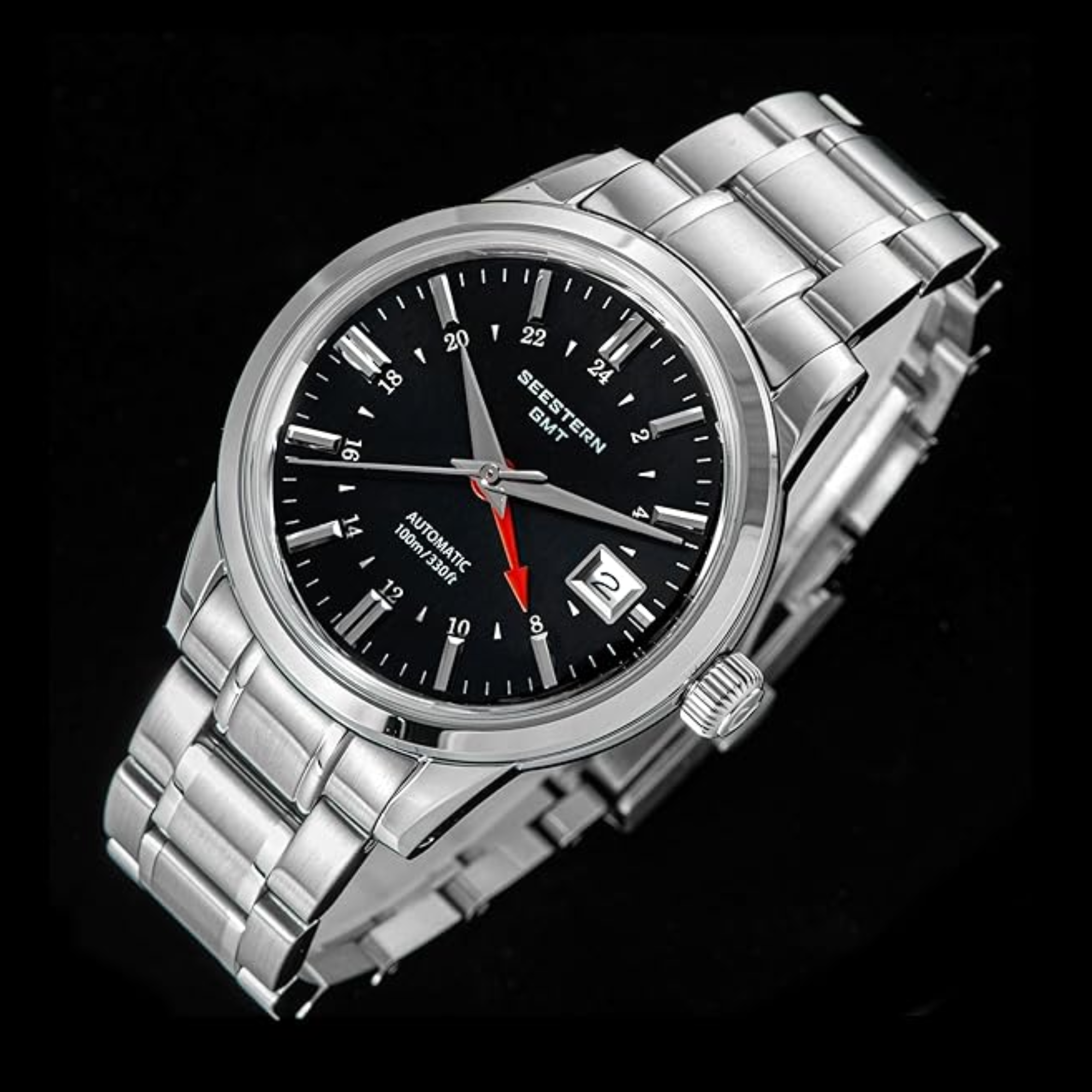 Seestern S446 GMT Watch Black Dial (Seiko NH34 GMT movement)