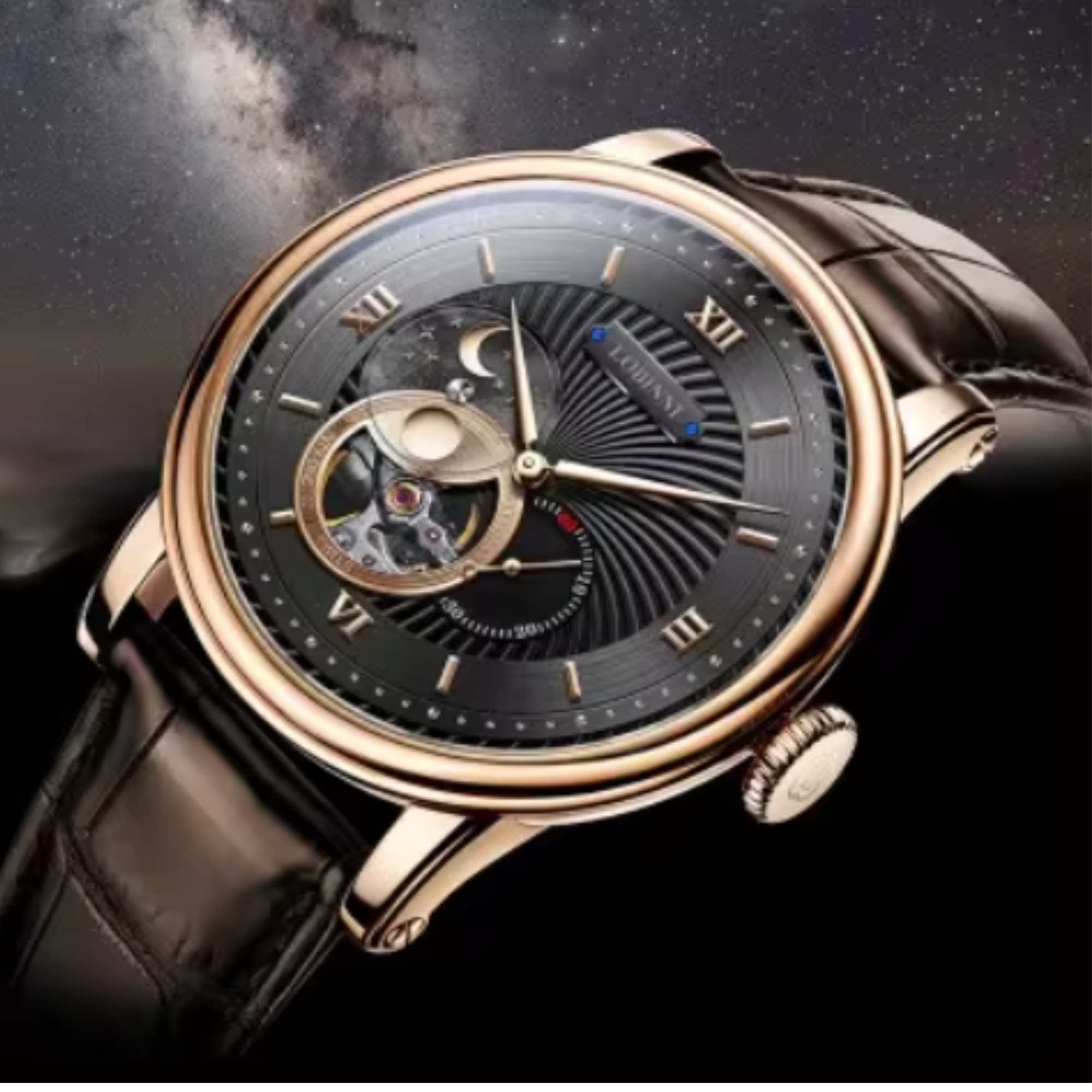 LOBINNI Luxury Automatic Mechanical Men's Watches Waterproof Skeleton Moon Phase Clocks L18013