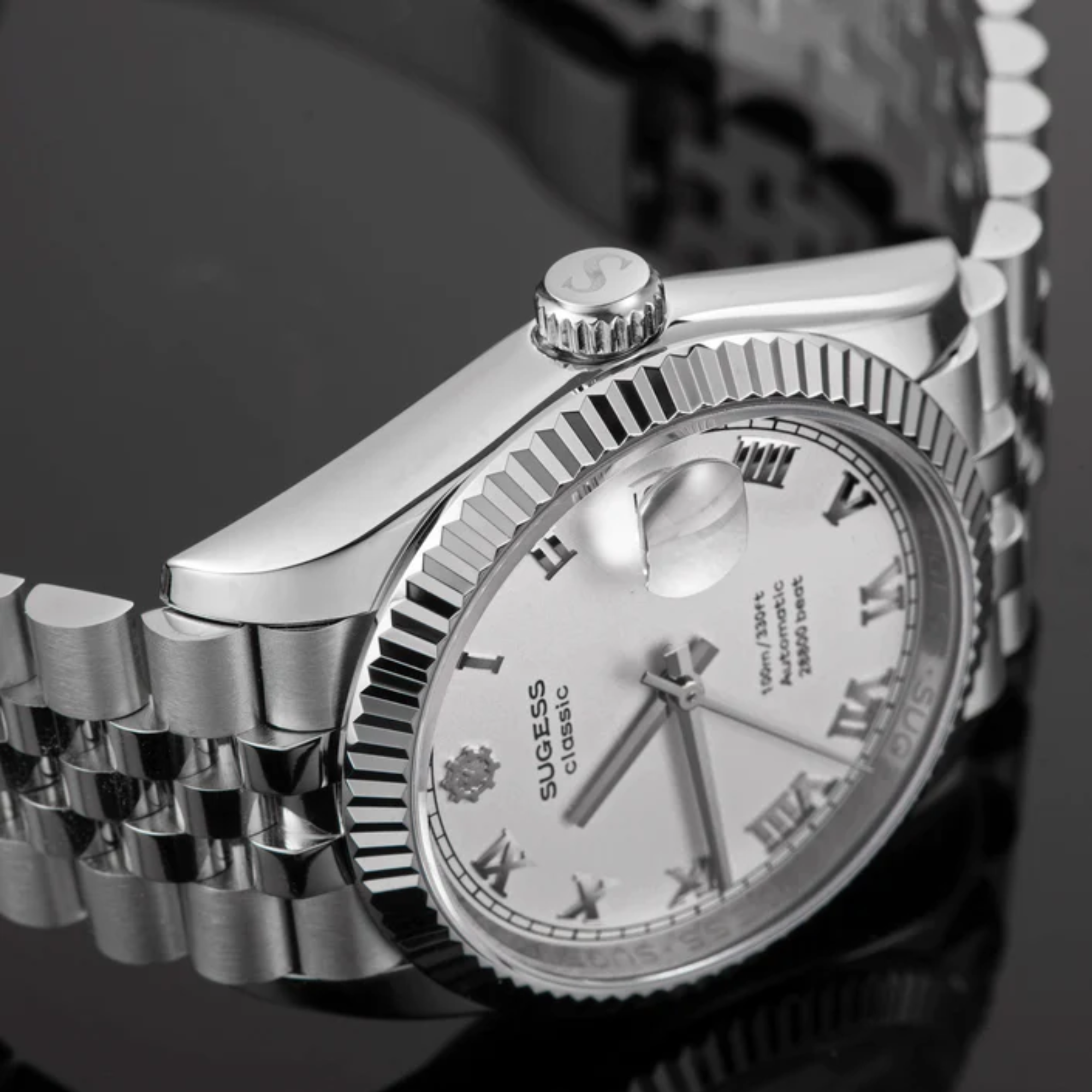 Sugess Automatic Classic S447 36mm White Dial Fluted Bezel Jubilee Bracelet ST2130