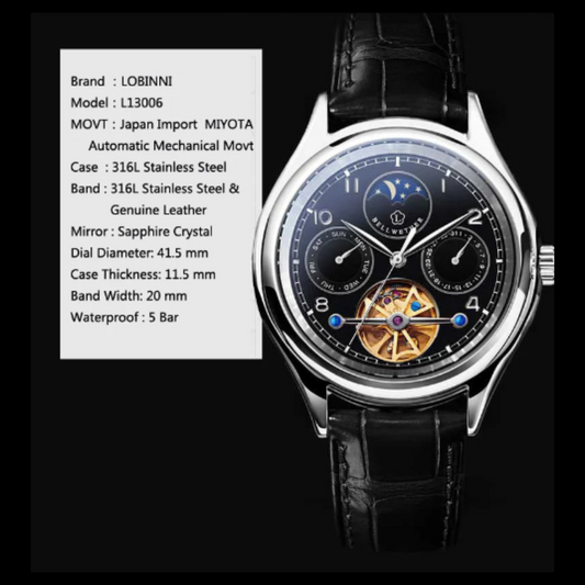 LOBINNI with Japanese Miyota Automatic Mechanical Men's Watches Multi-function Sapphire Waterproof Male Clock L13006-4