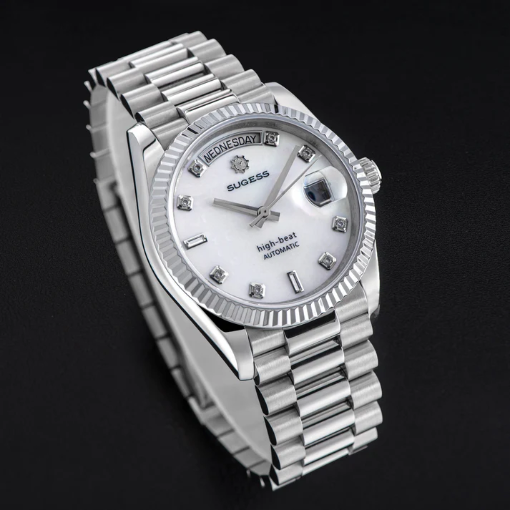 Sugess Heritage S449 DD Date and Day Display DD36 36mm Stainless Steel White Pearl Dial Automatic