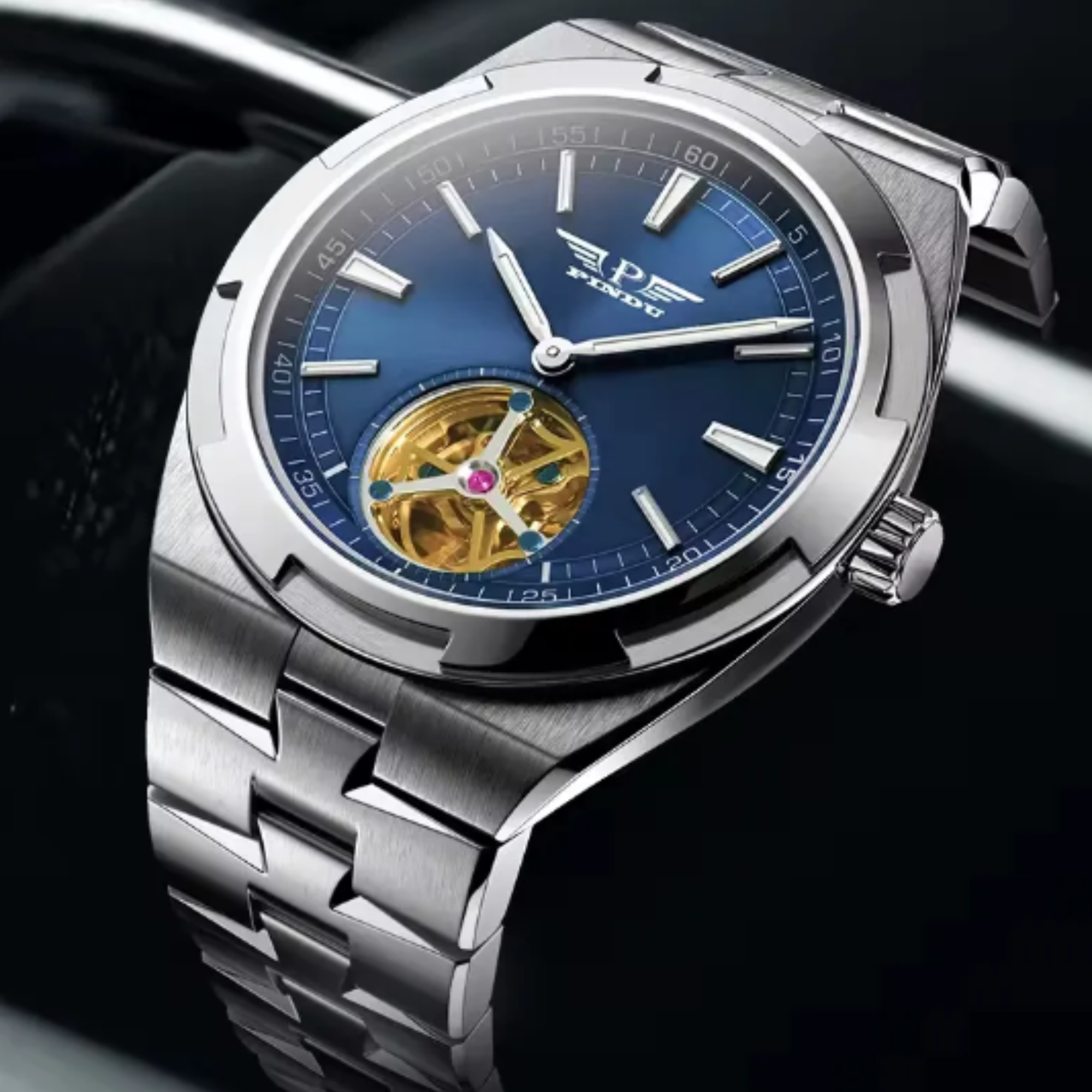 Oversea Design Luxury Classic Automatic Wristwatch Stainless watch skeleton Tourbillon Mechanical men Watches