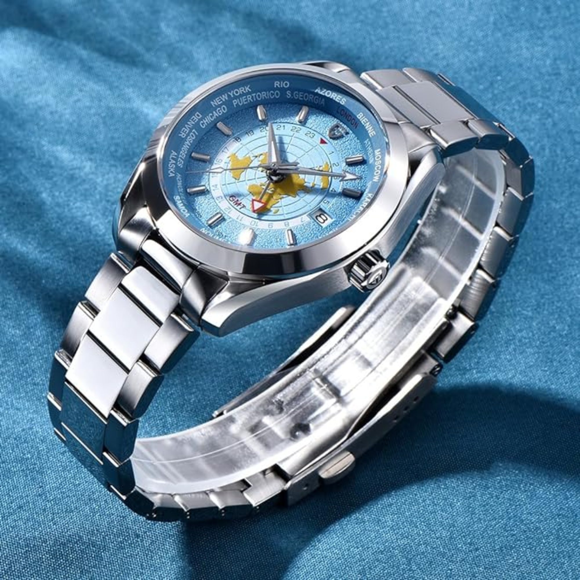 Pagani Design PD-1788 40mm Automatic NH34 GMT Stainless Steel World Timer - Sky Blue